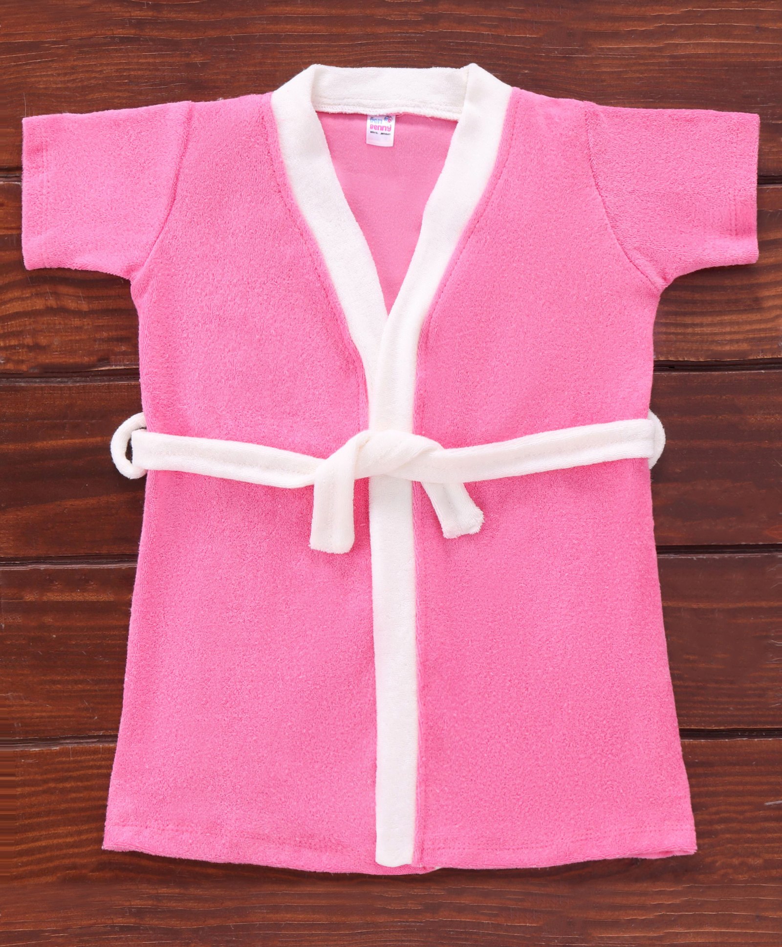 Ben Benny Terry Half Sleeves Solid Colour Bath Robe- Pink-image-41