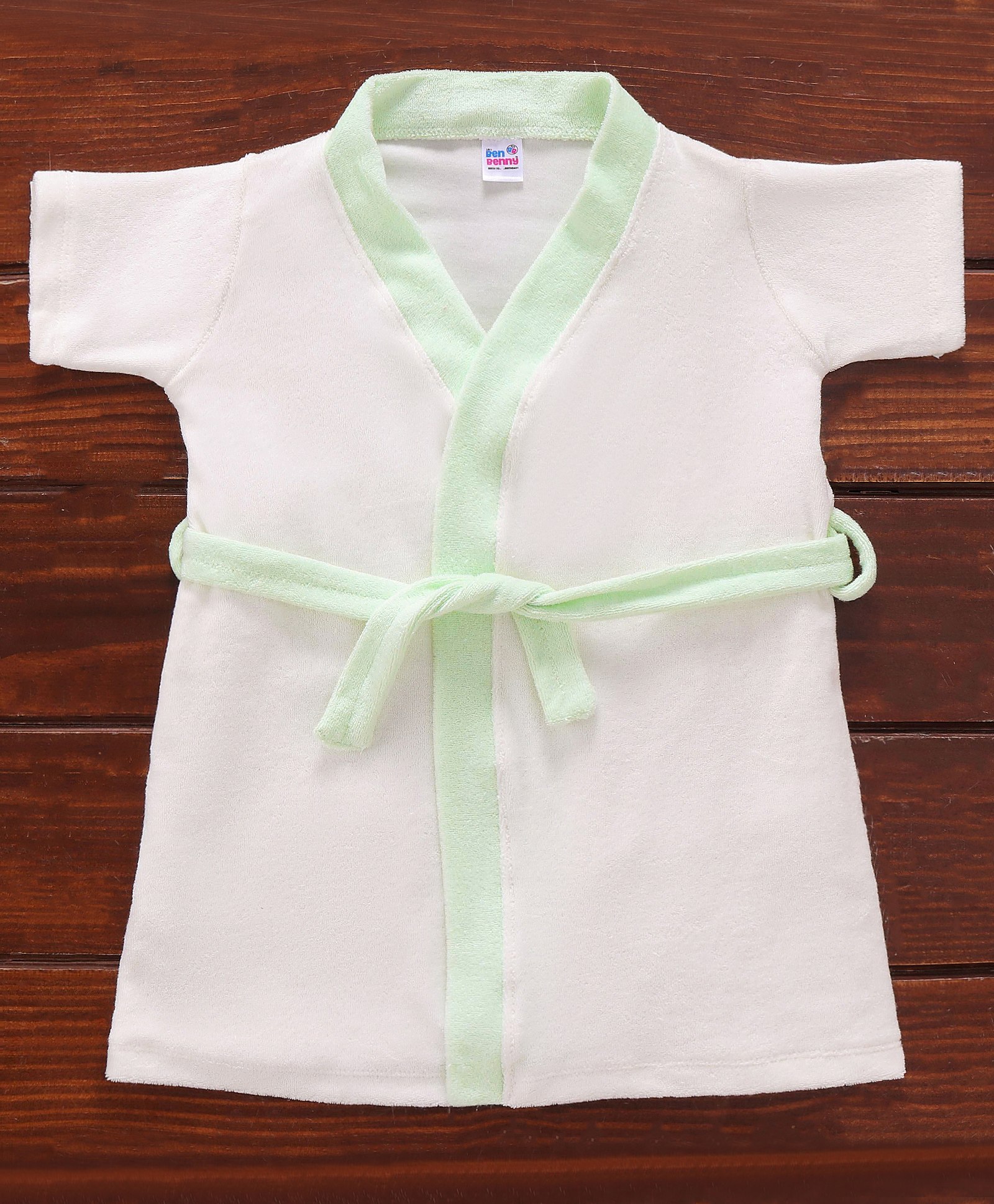 Ben Benny Terry Half Sleeves Solid Colour Bath Robe- White-picture-18