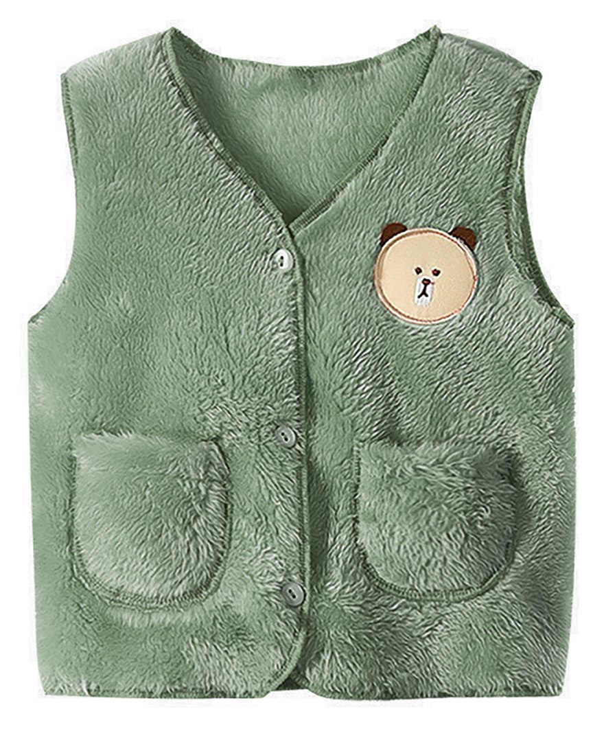 MOMISY Sleeveless Teddy Face Detailed Fur Vest - Green-picture-25