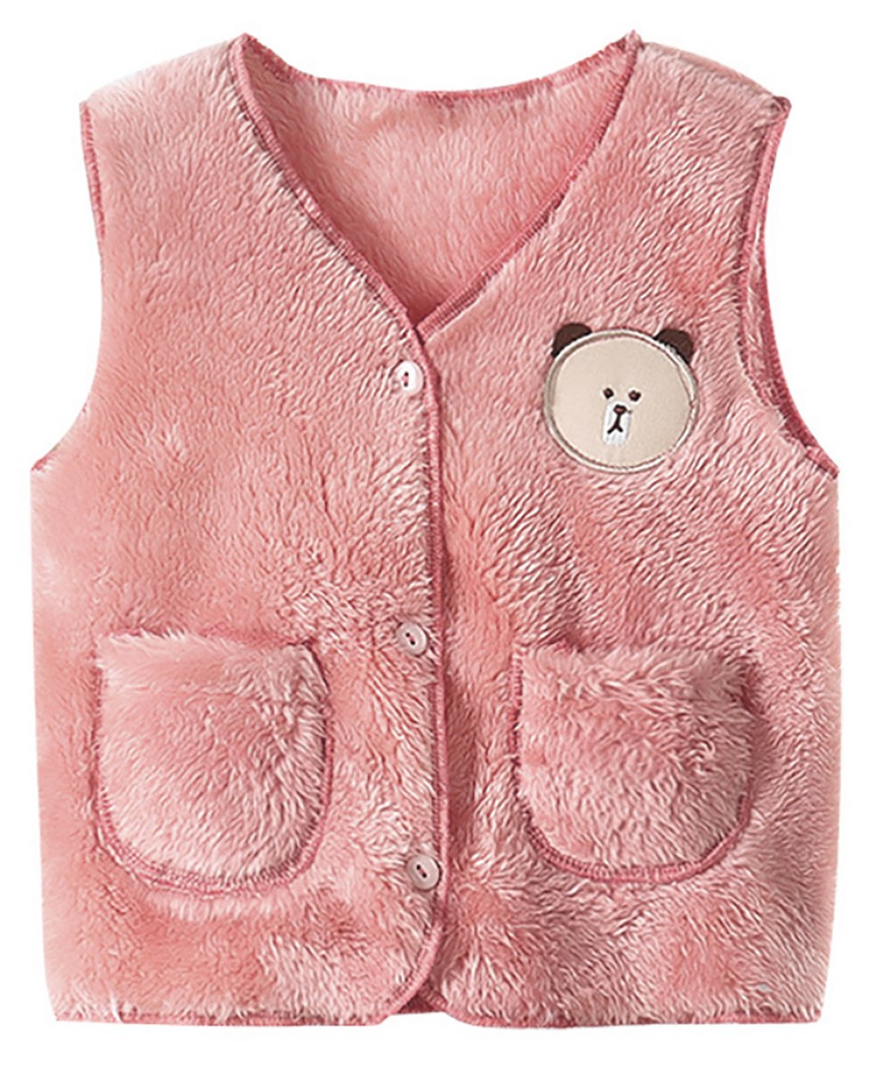 MOMISY Sleeveless Teddy Face Detailed Fur Vest -  Pink-picture-29