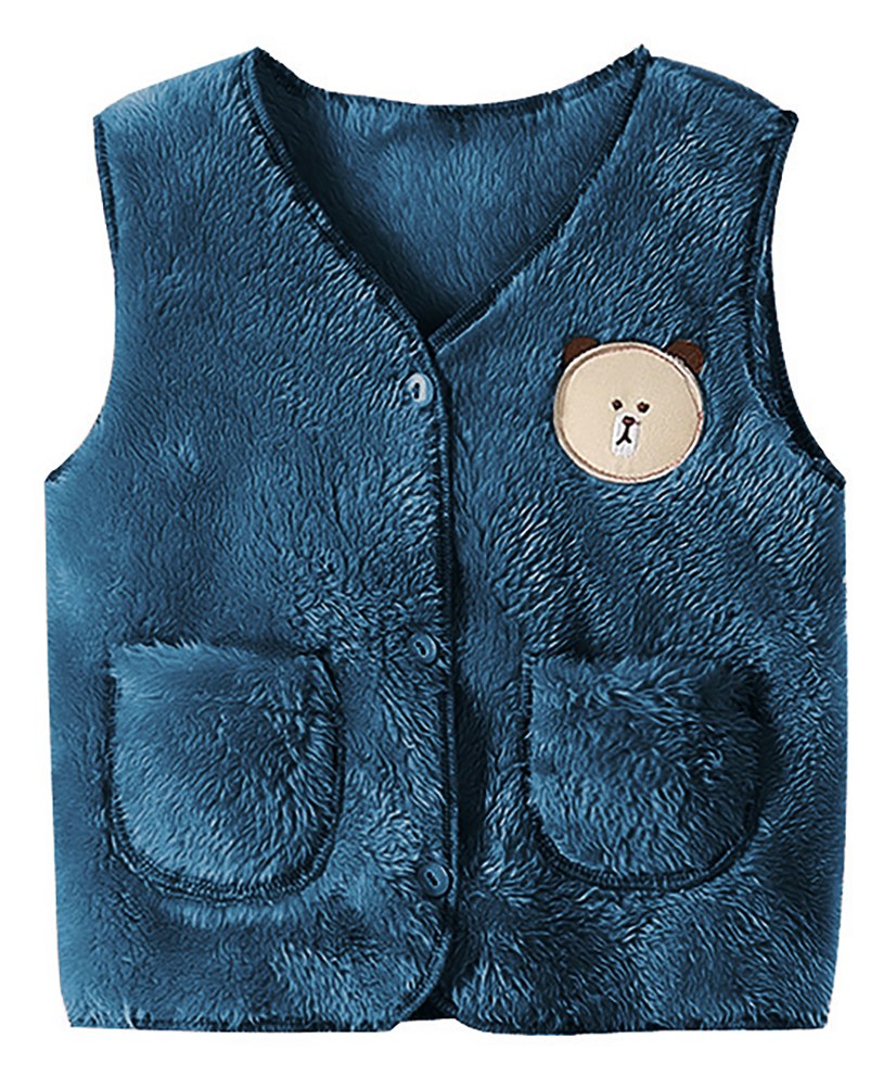MOMISY Sleeveless Teddy Face Detailed Fur Vest - Blue-picture-23