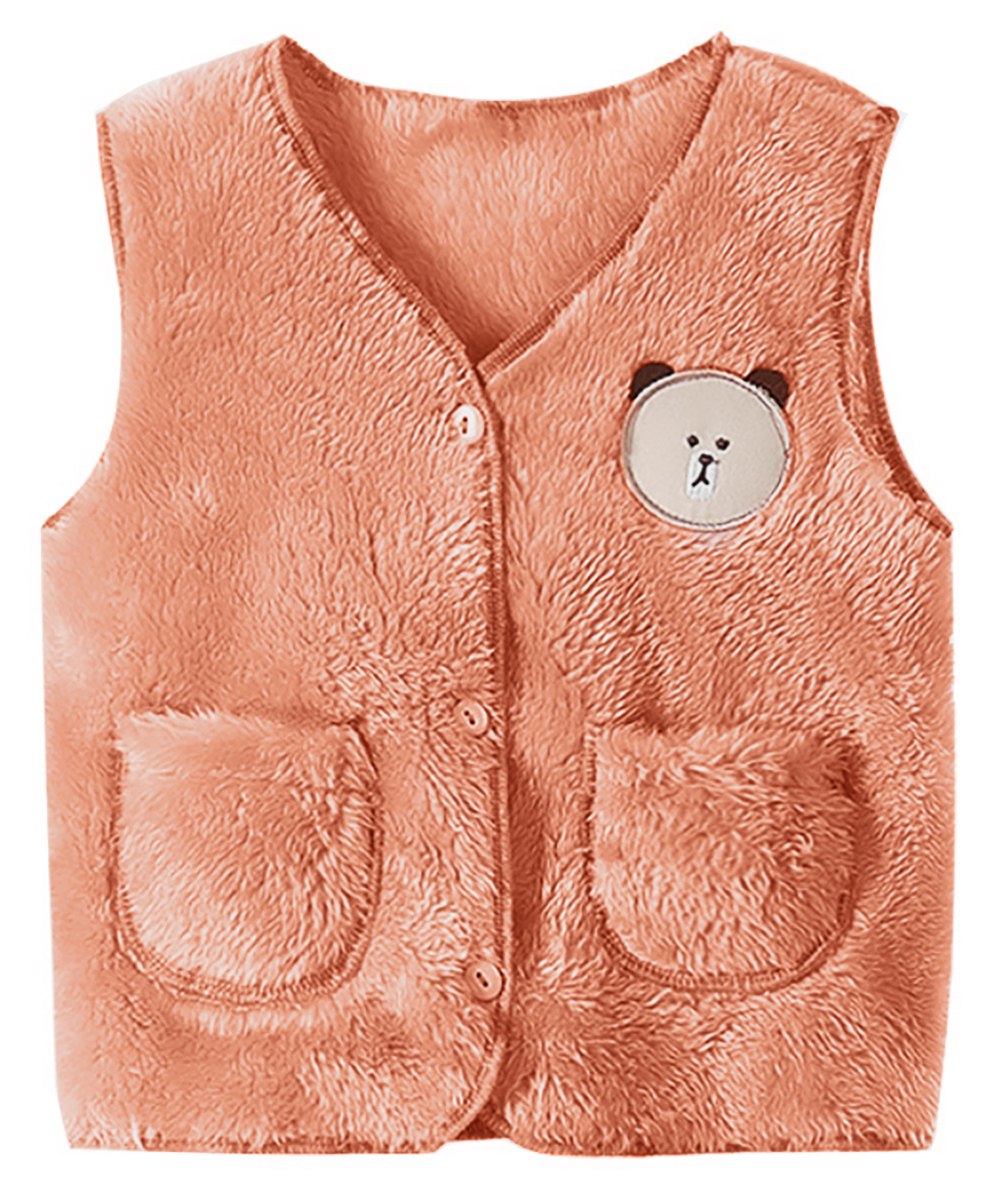 MOMISY Sleeveless Teddy Face Detailed Fur Vest - Peach