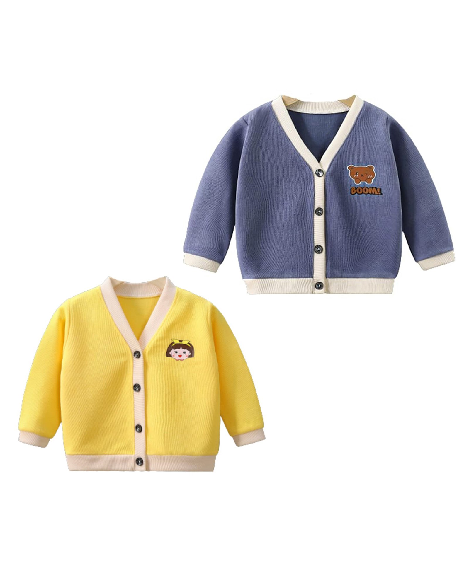 MOMISY Pack Of 2 Full Sleeves Teddy Bear Printed Cardigans - Yellow & Blue-picture-28
