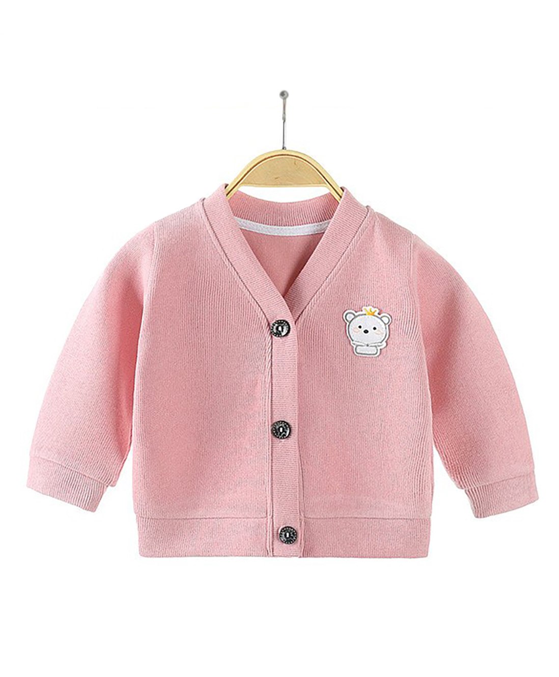 MOMISY Full Sleeves Teddy Detailed Sweater Cardigan - Pink-picture-10