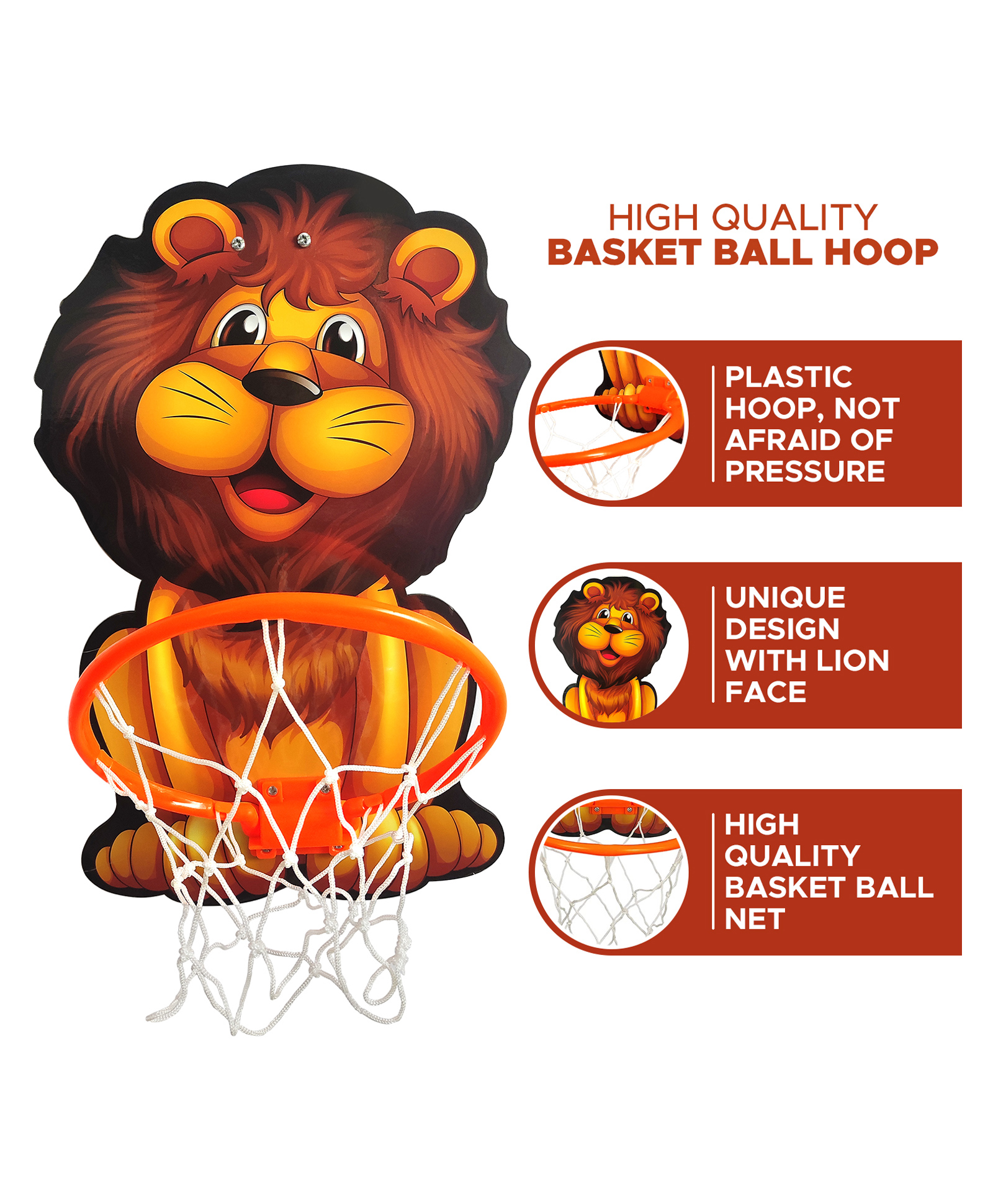 NHR Hanging Basket Board With Net & Ball Tiger Character Print Hanging Board - Multicolour-picture-24