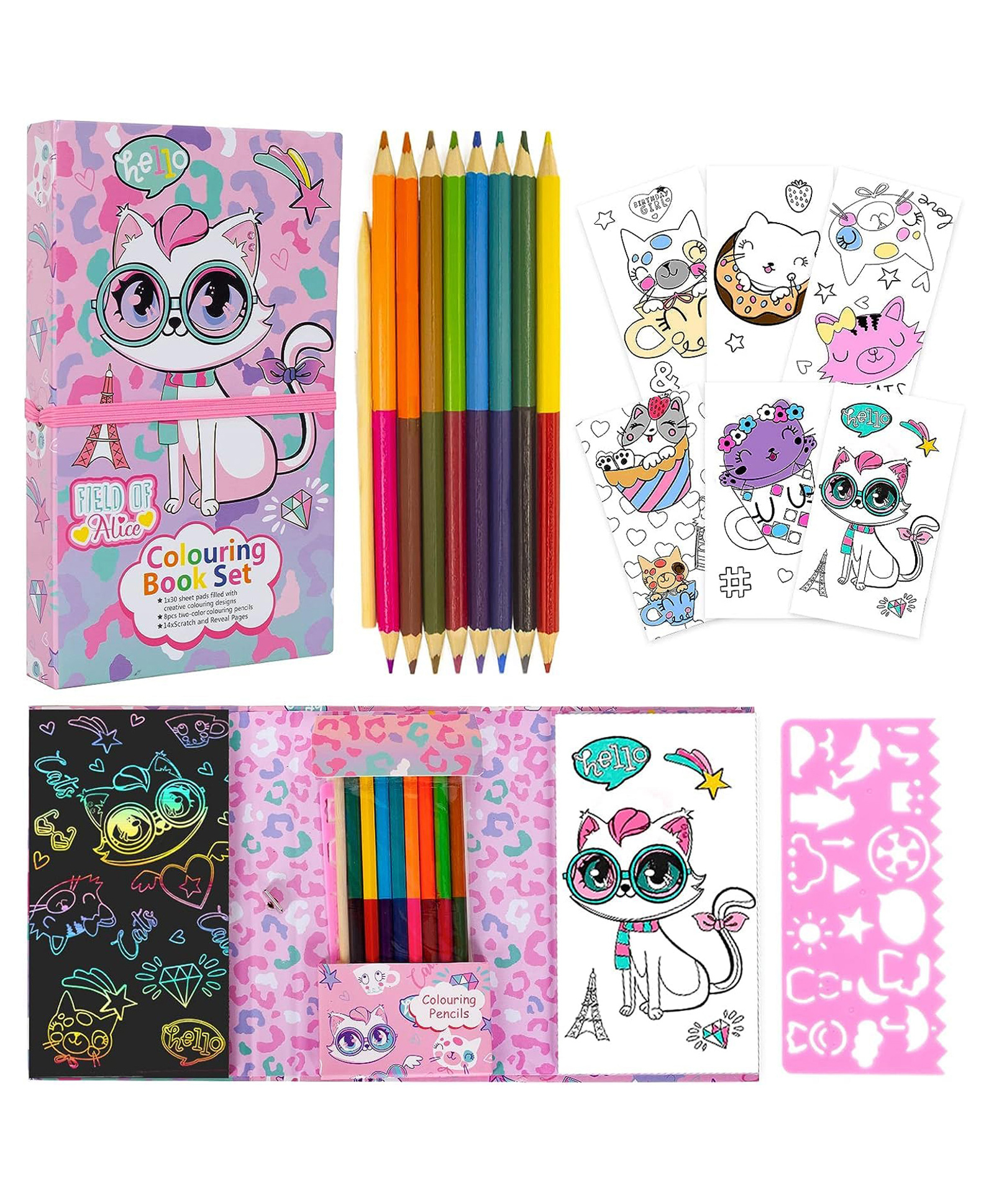 New Pinch Travel Coloring Art & Craft Book Kit for Kids No Mess Kitty Coloring Set 30 Coloring Pages,10 Scratch Art 8  Coloring Pencils for Girls and Boys Birthday & Favors Gifts--image-33