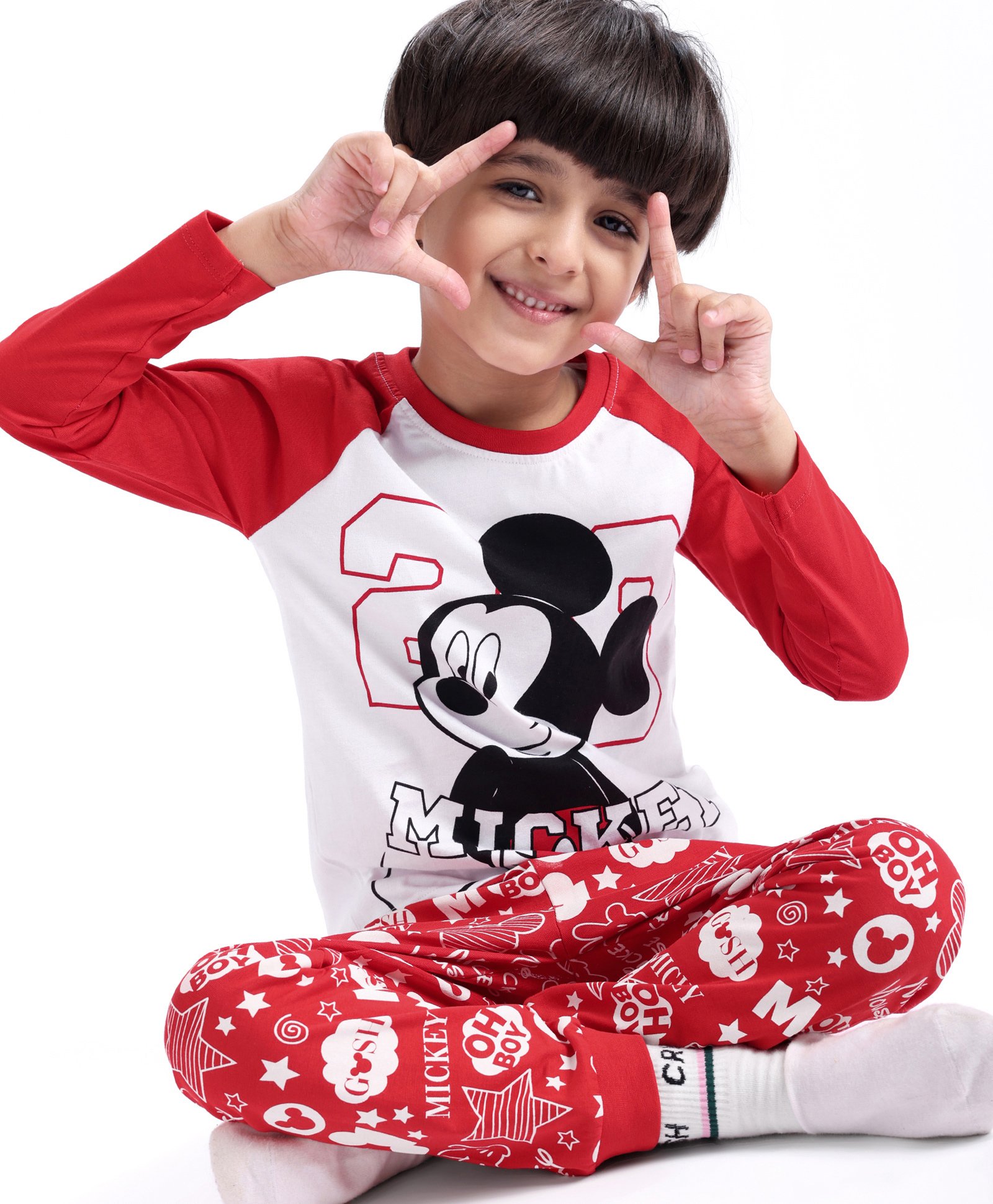 Babyhug Disney Single Jersey Knit Full Sleeves Night Suit Mickey Mouse Graphics - Red-picture-20