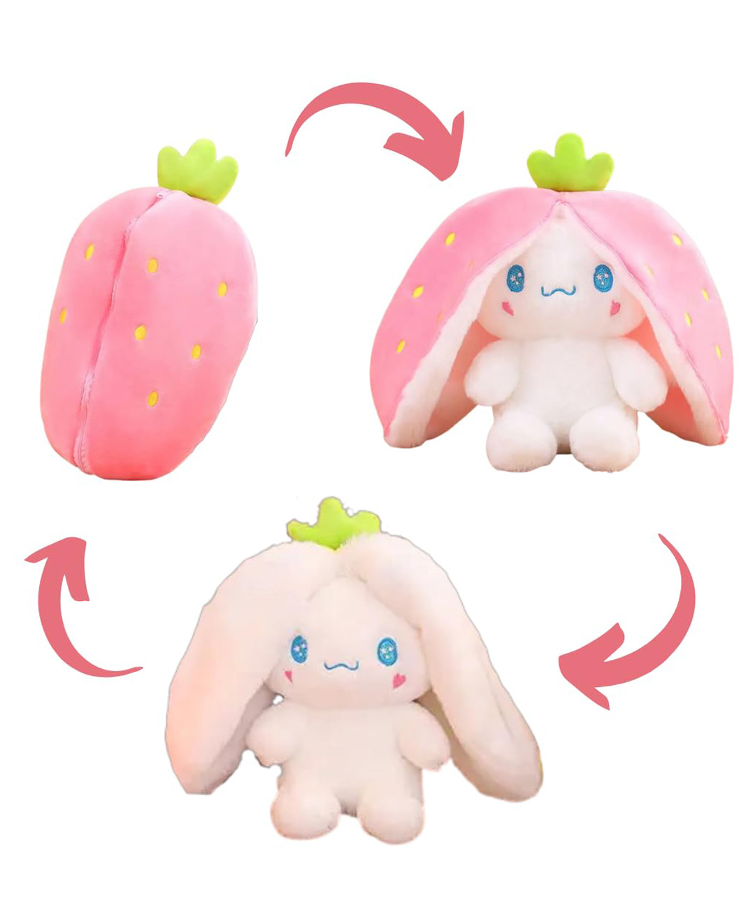 Besties Adorable Fruit Bunny Strawberry Rabbit Plushie Pet (Pink) - Height 13.3 Inches-picture-26