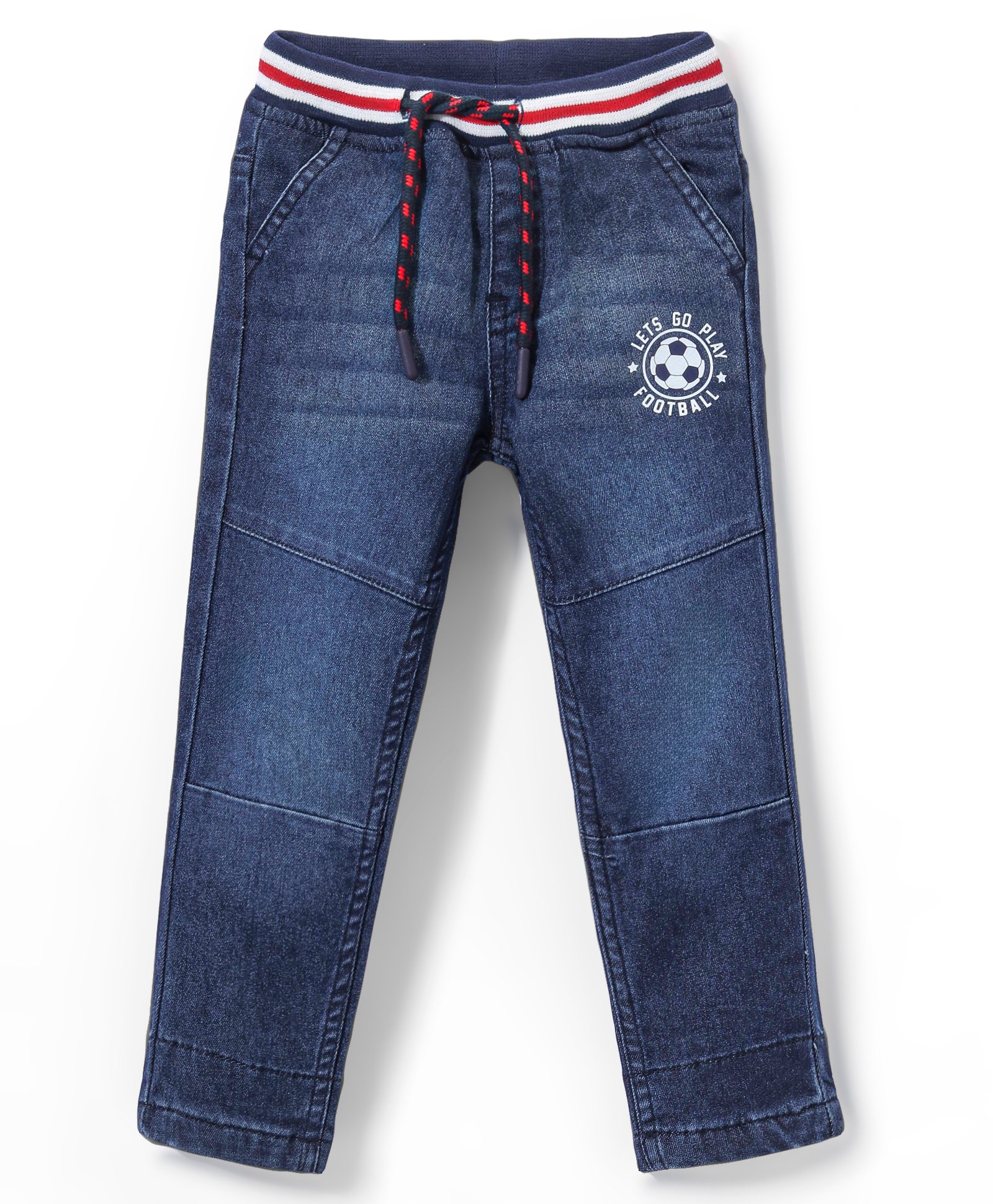 Babyhug Denim Full Length with Stretch Jeans Football Print - Dark Blue-image-11