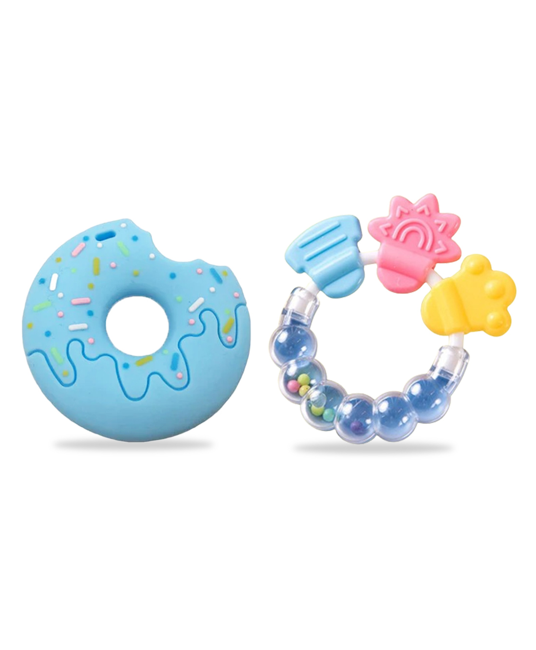 Chinmay Kids Baby Food Shape Silicone Donut Teether & Bell Teether - Blue-image-18