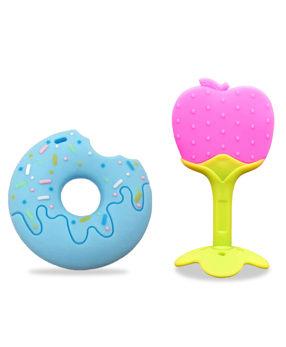 Chinmay Kids Silicone Baby Donut and Stand Teether Shape Baby Teething Toy Cartoon BPA Free Teether Blue  & Pink-image-17