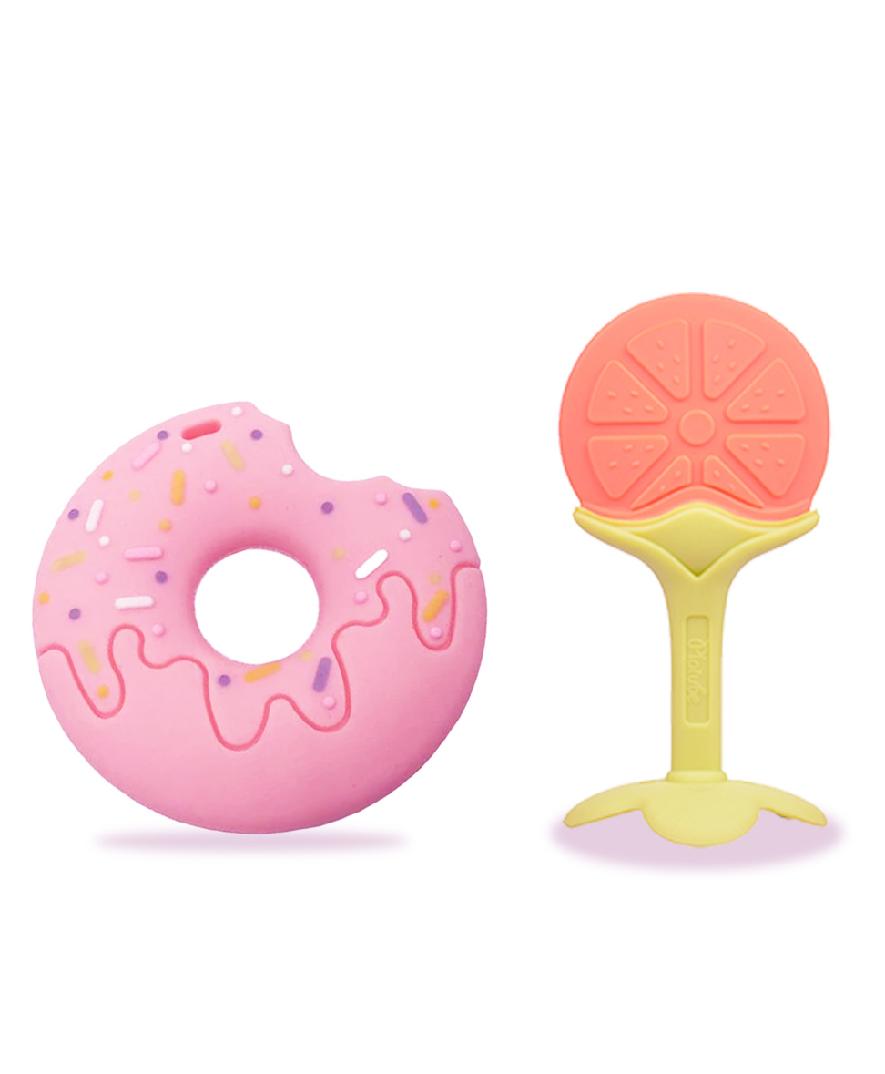 Chinmay Kids Silicone Baby Donut and Stand Teether Shape Baby Teething Toy Cartoon BPA Free Teether Purple &  Orange-image-42