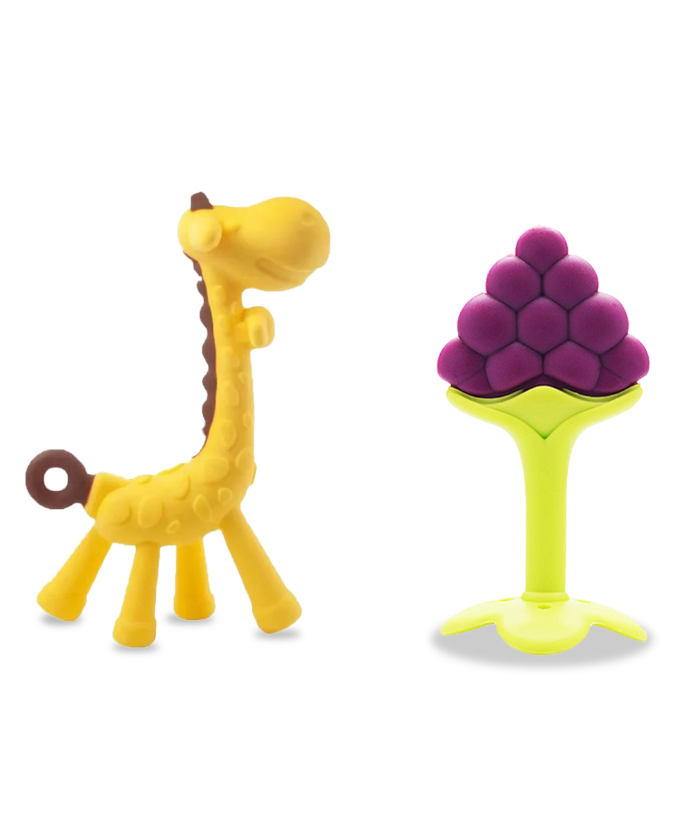 Chinmay Kids Silicone Baby Teether Giraffe and Stand Shape Baby Teething Toy Cartoon BPA Free Teether Yellow & Purple-image-25