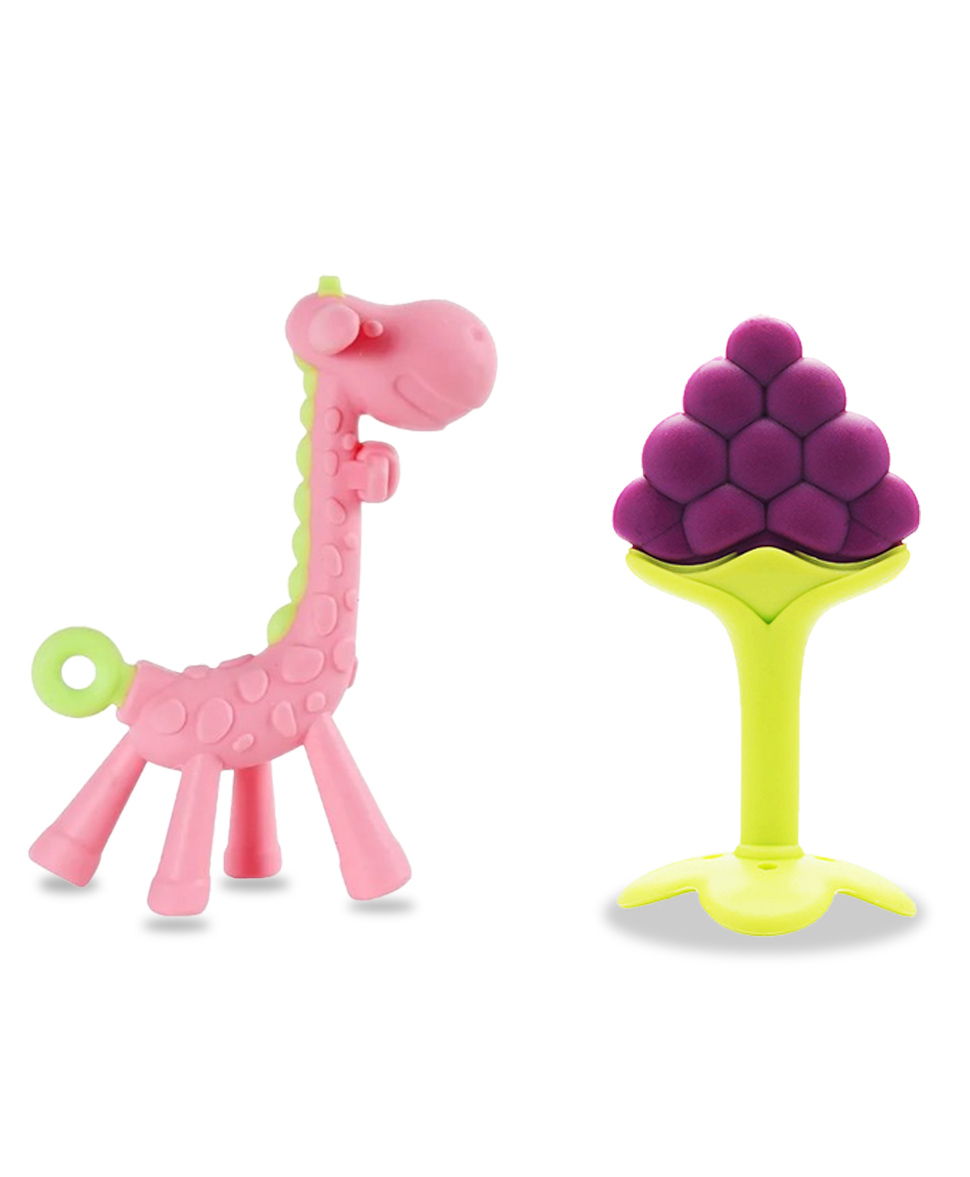 Chinmay Kids Silicone Baby Teether Giraffe and Stand Shape Baby Teething Toy Cartoon BPA Free Teether Pink & Purple-image-29