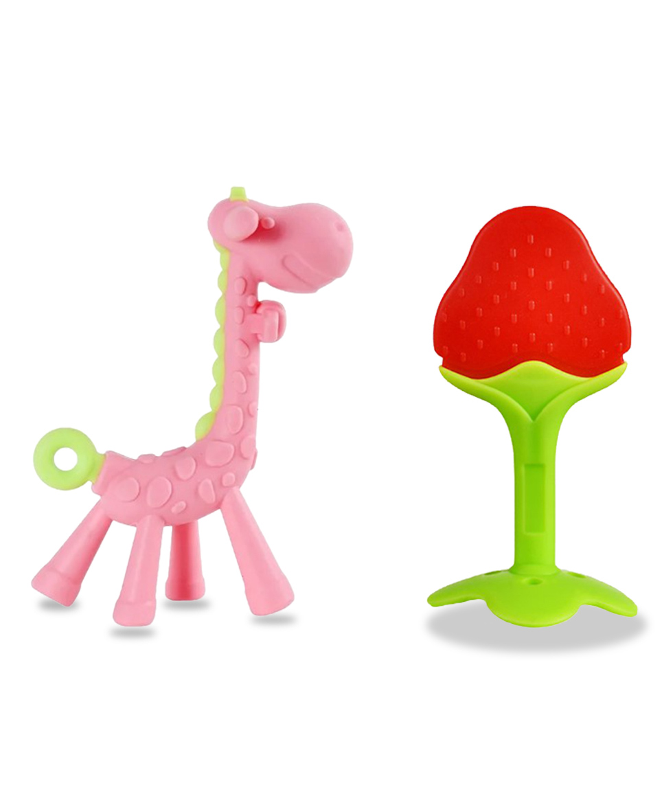 Chinmay Kids Silicone Baby Teether Giraffe and Stand Shape Baby Teething Toy Cartoon BPA Free Teether Pink & Red-image-18