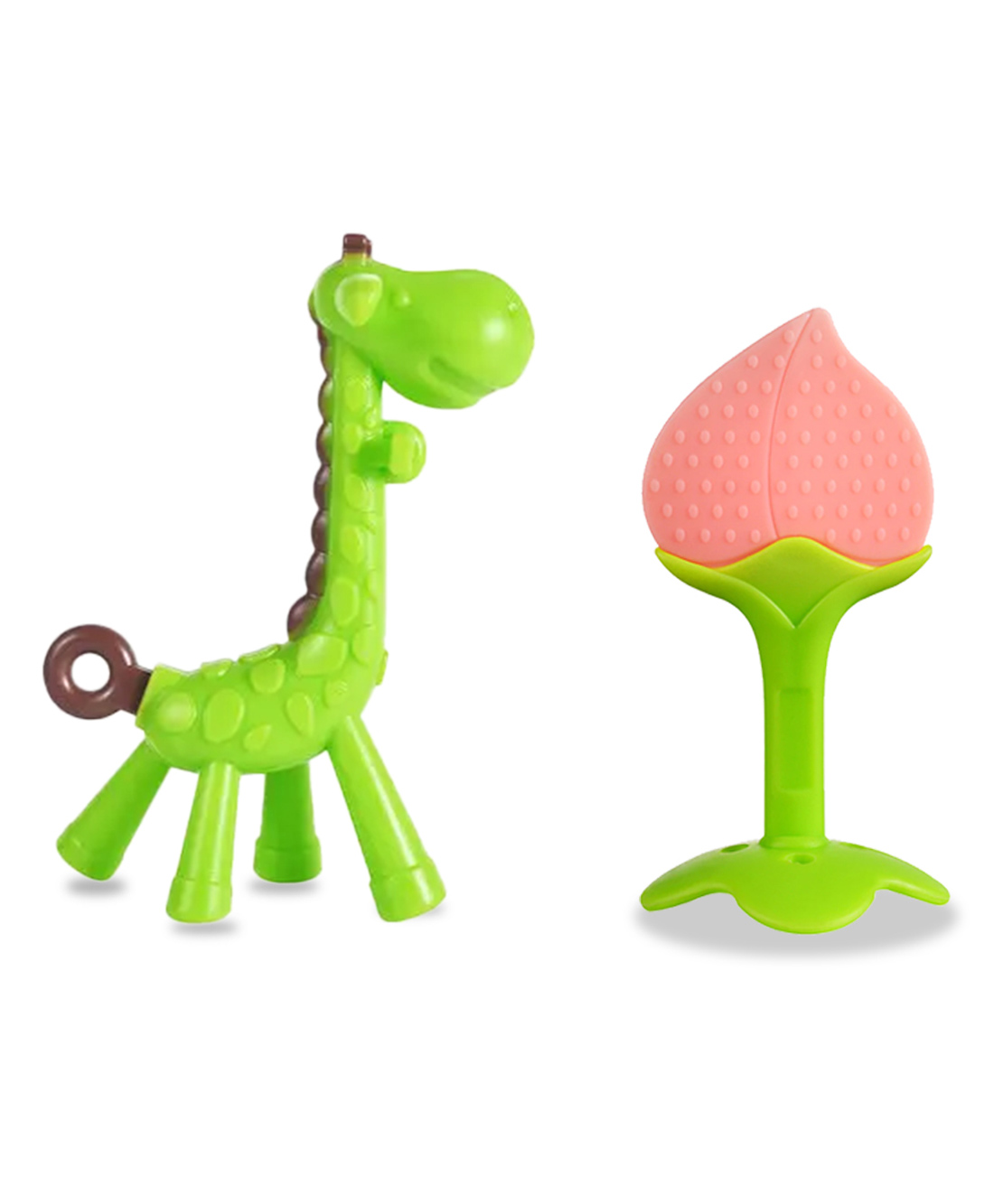 Chinmay Kids Silicone Baby Teether Giraffe and Stand Shape Baby Teething Toy Cartoon BPA Free Teether Green & Light Pink-image-38