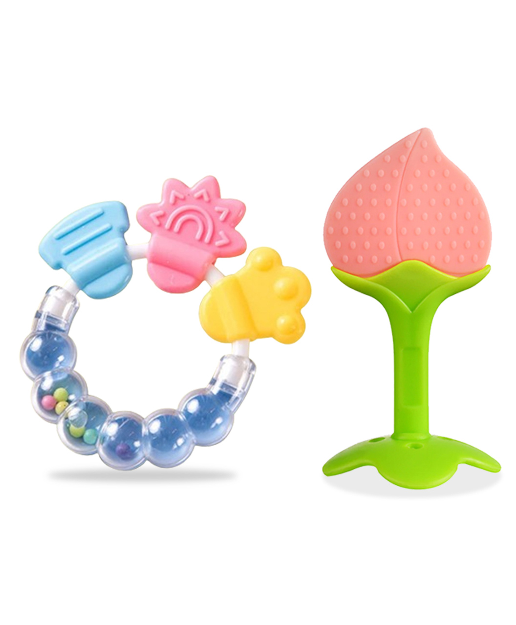 Chinmay Kids Baby Food Grade BPA Free Customized Food Shape Silicone Stand & Bell Teether Blue & Light Pink-picture-12