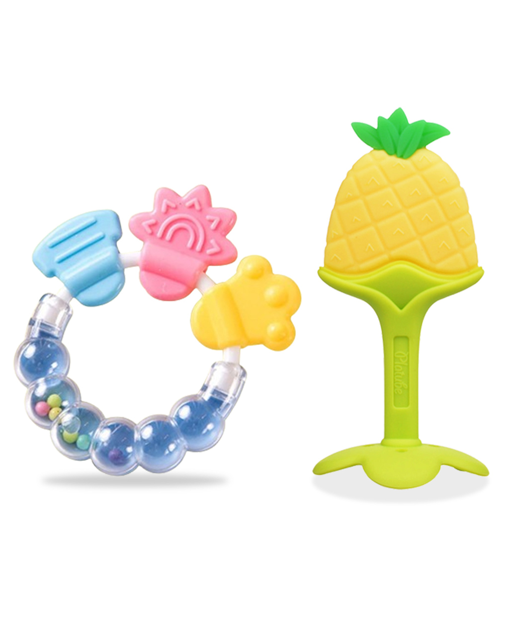 Chinmay Kids Baby Food Grade BPA Free Customized Food Shape Silicone Stand & Bell Teether Blue & Yellow-picture-19