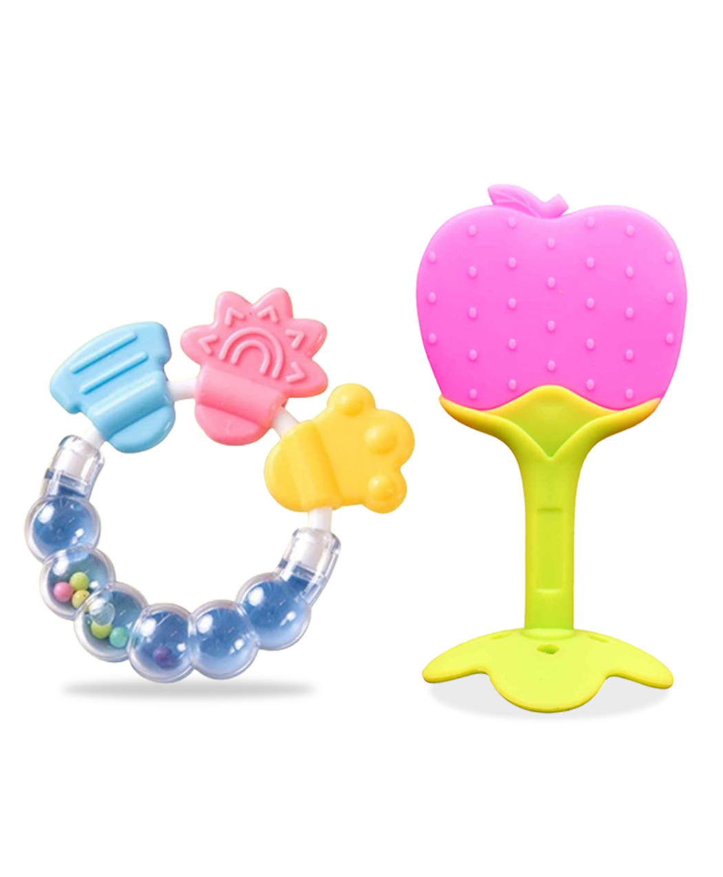 Chinmay Kids Baby Food Grade BPA Free Customized Food Shape Silicone Stand & Bell Teether Blue &  Pink-picture-17