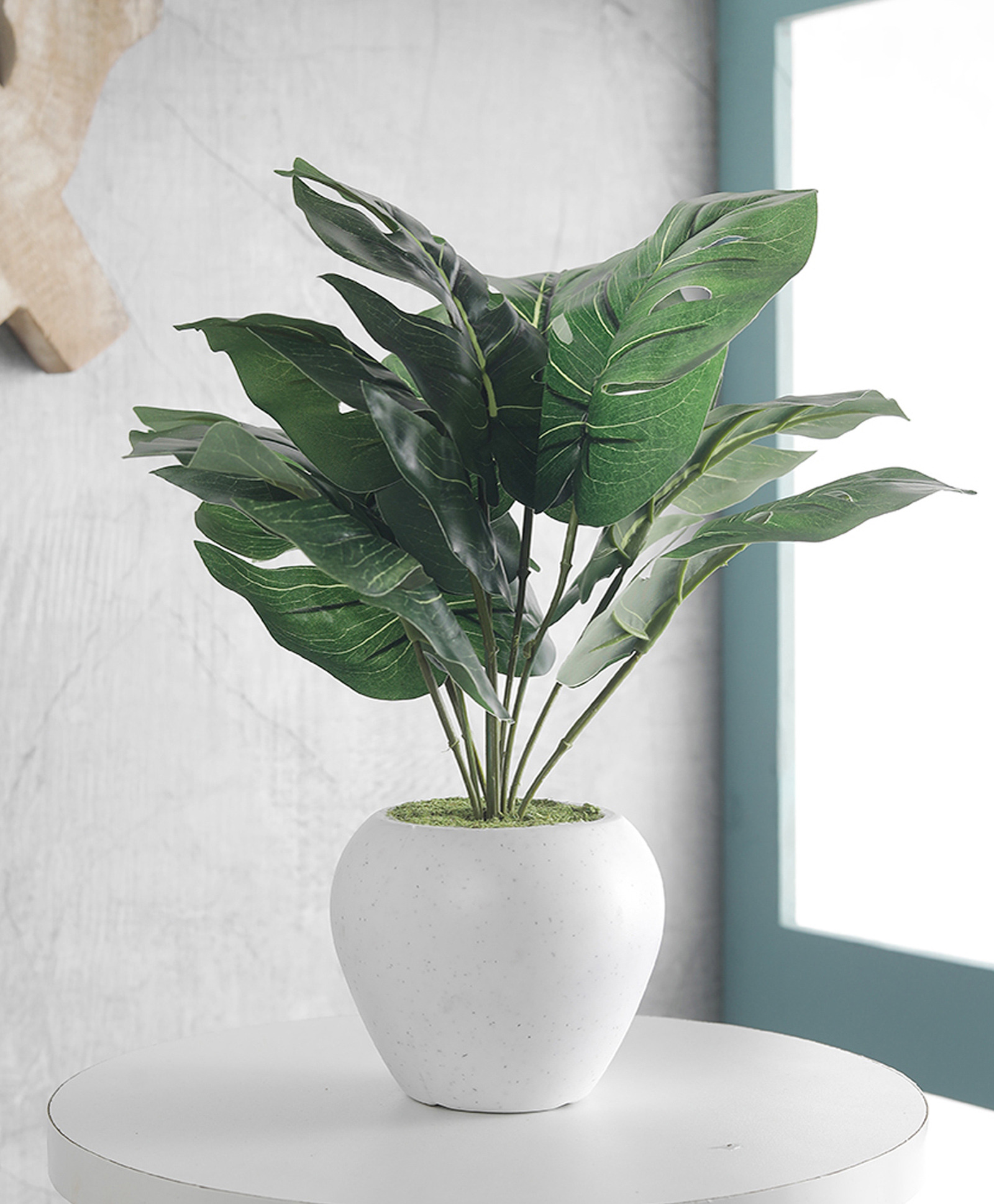 Foliyaj Artificial Monstera Plant with 9 Large Leaves in Apple Shaped Pot-image-19