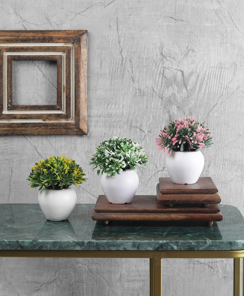 Foliyaj Artificial Mini Bush with White, Yellow and Pink Leaves-Combo of 3-image-17