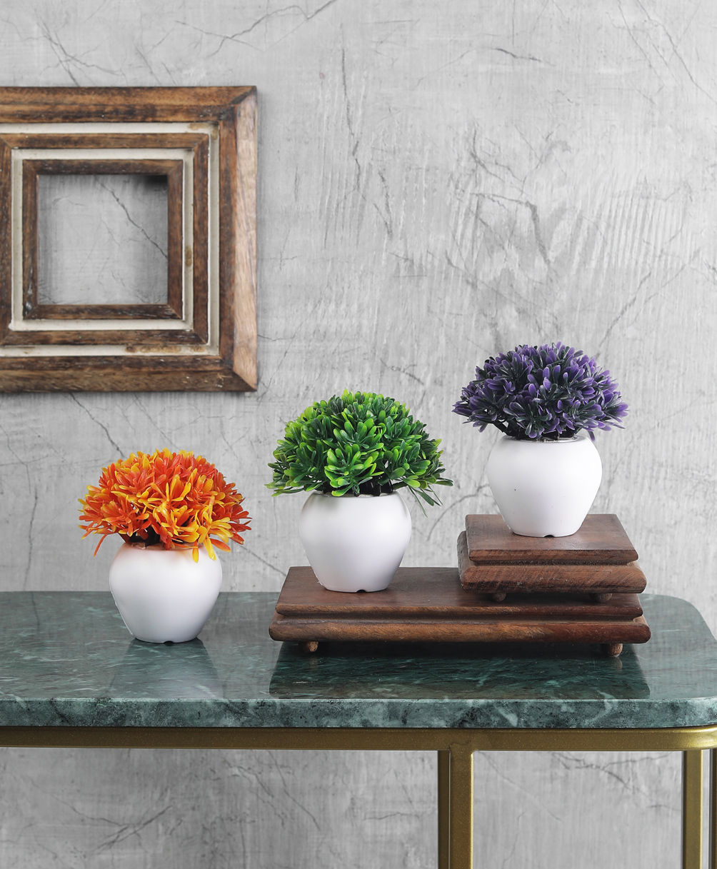 Foliyaj Artificial  Mini Bush with Orange, Green and Purple Leaves-Combo of 3-image-48