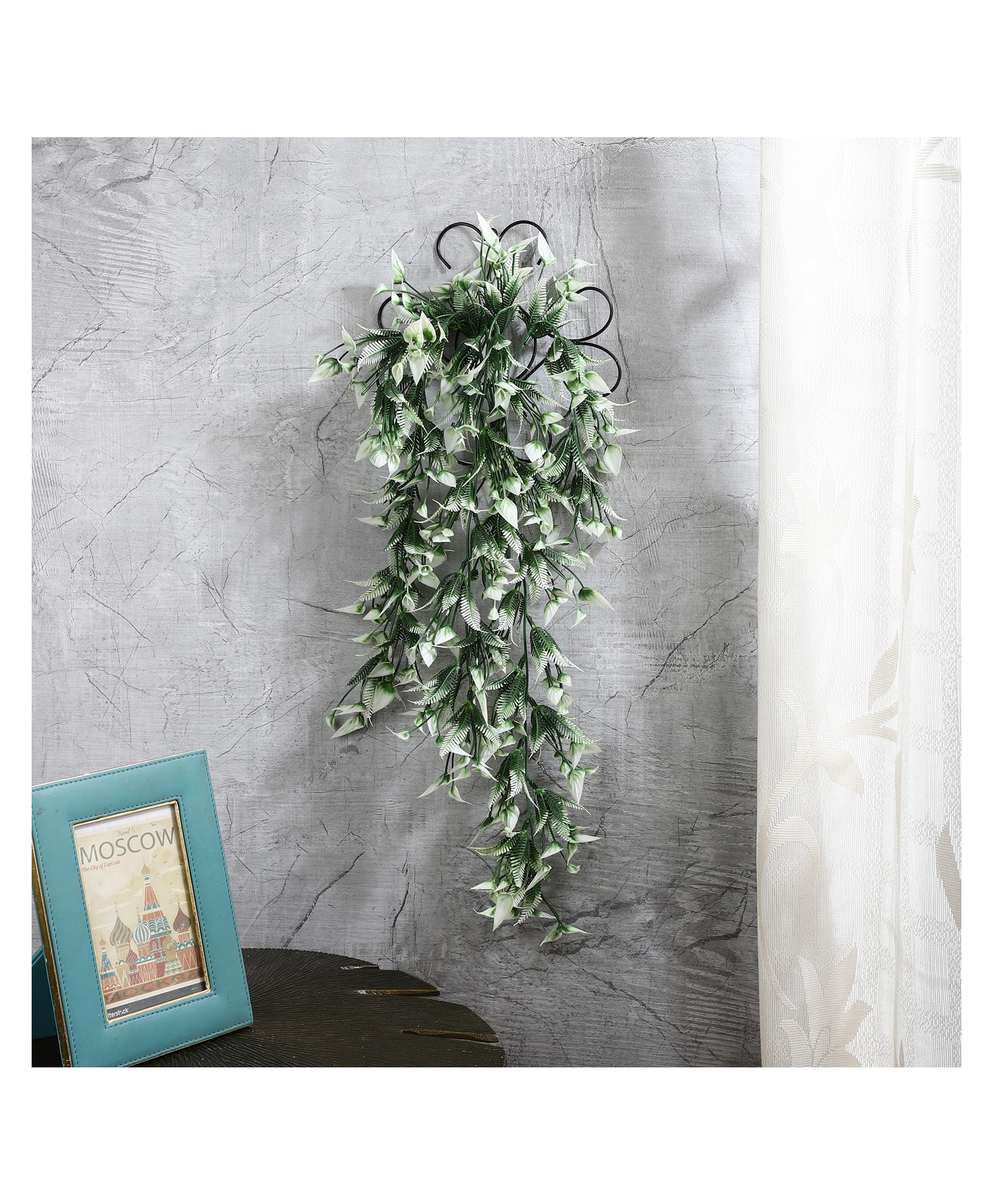 Foliyaj Artificial 70 centimeter Long White Vine with Metal Wall Stand-image-6