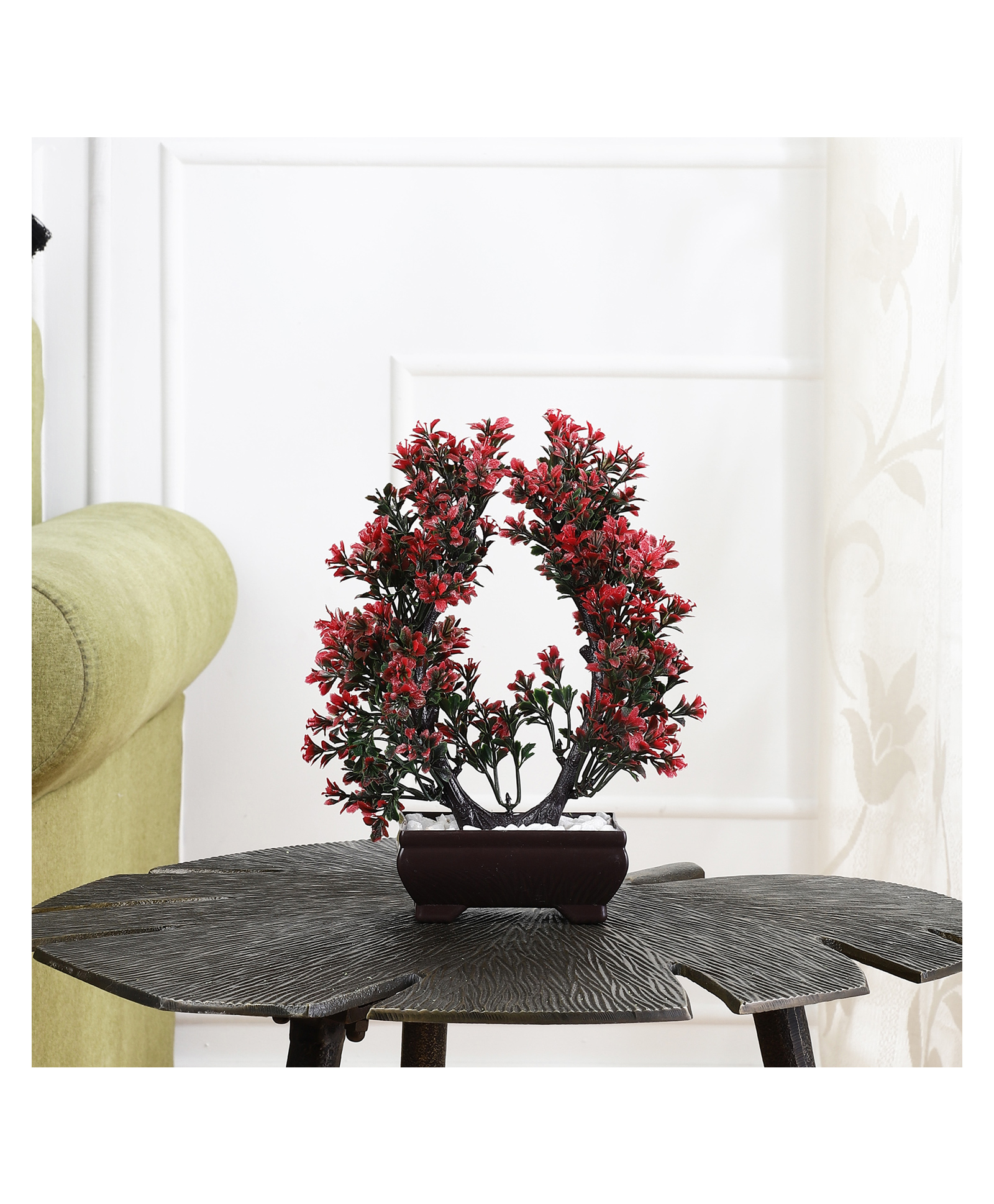 Foliyaj Artificial U Shaped Plant with Red Leaves in a Rectangular Pot-image-17
