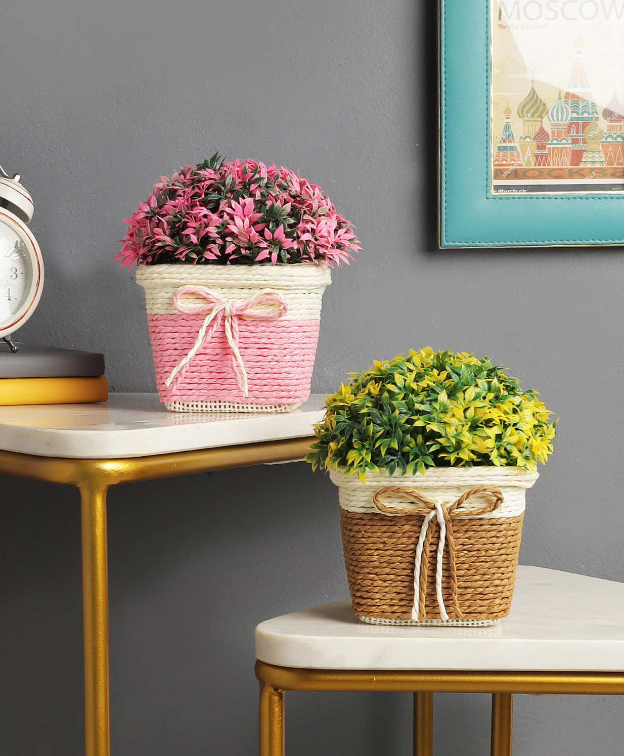 Foliyaj Artificial Bush Combo with Small Yellow and Pink Leaves with Pot-image-29