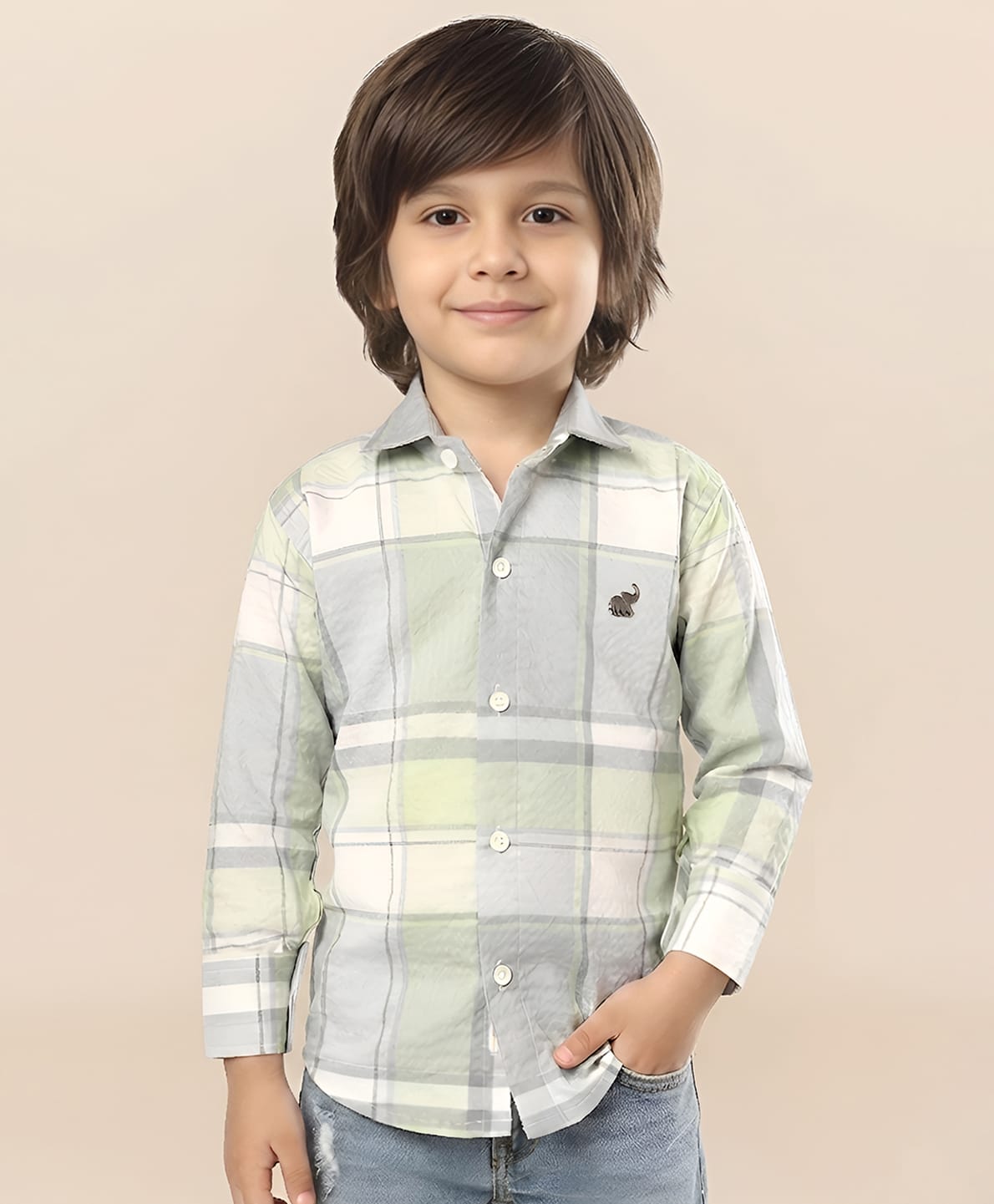 Polka Tots Cotton Full Sleeves Checks Shirt - Green-image-27