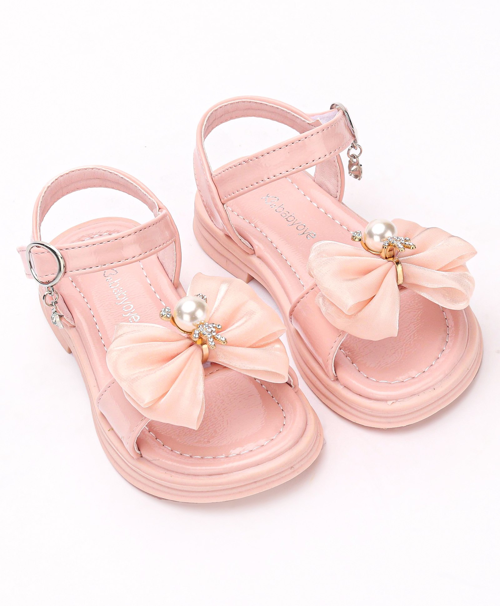Babyoye Sandals with Velcro Closure & Bow Applique -   Pink-picture-12