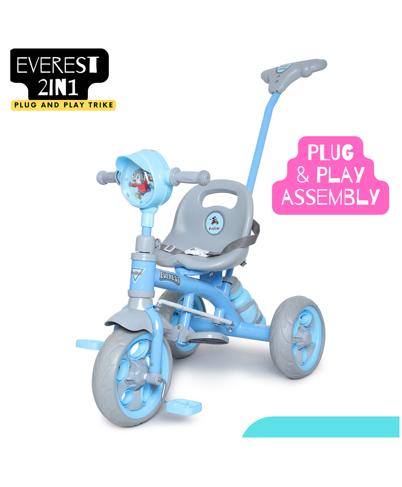 funride Fun Ride Tricycle Kids Musical Plug and Play Parental Control Handle Sipper,Seat Belt,Eva Tyre -Trike for Indoor and Outdoor-Boys and Girls Up to 25 Kg-Blue-picture-12