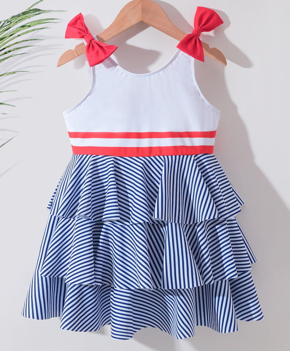 Kookie Kids Sleeveless Striped  Frock Swimsuit with Bow Applique - Multicolour-image-13