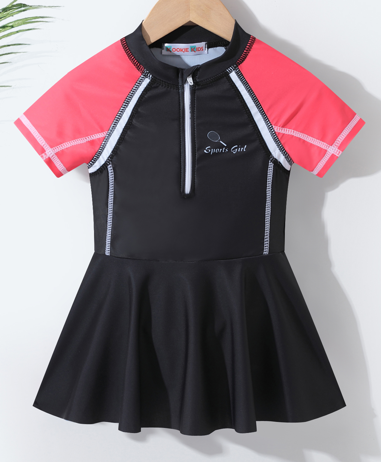 Kookie Kids Half Sleeves Frock Swimsuit with Text Print - Black-image-27