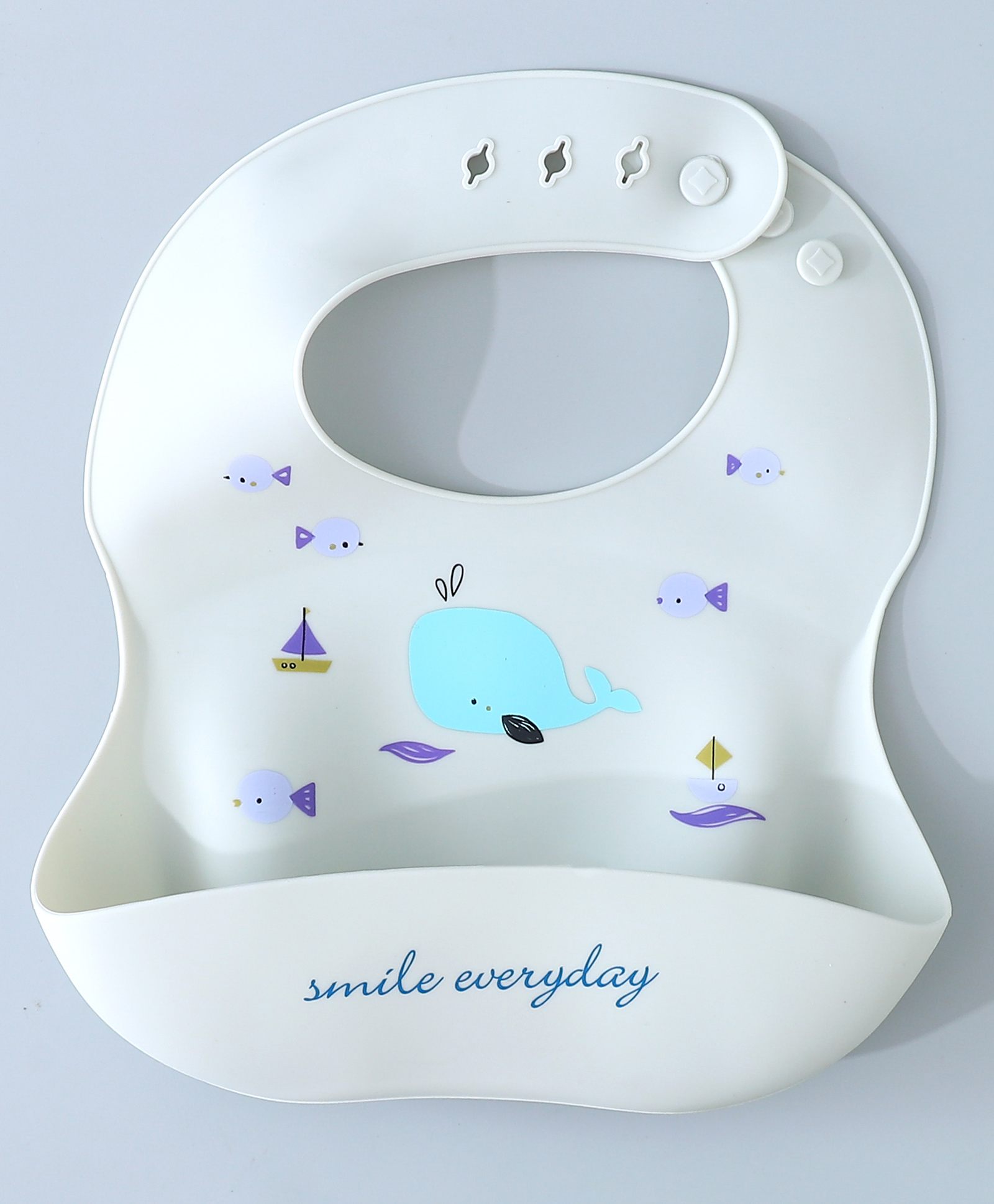 Silicone Bib With Fish Print- Grey-image-43