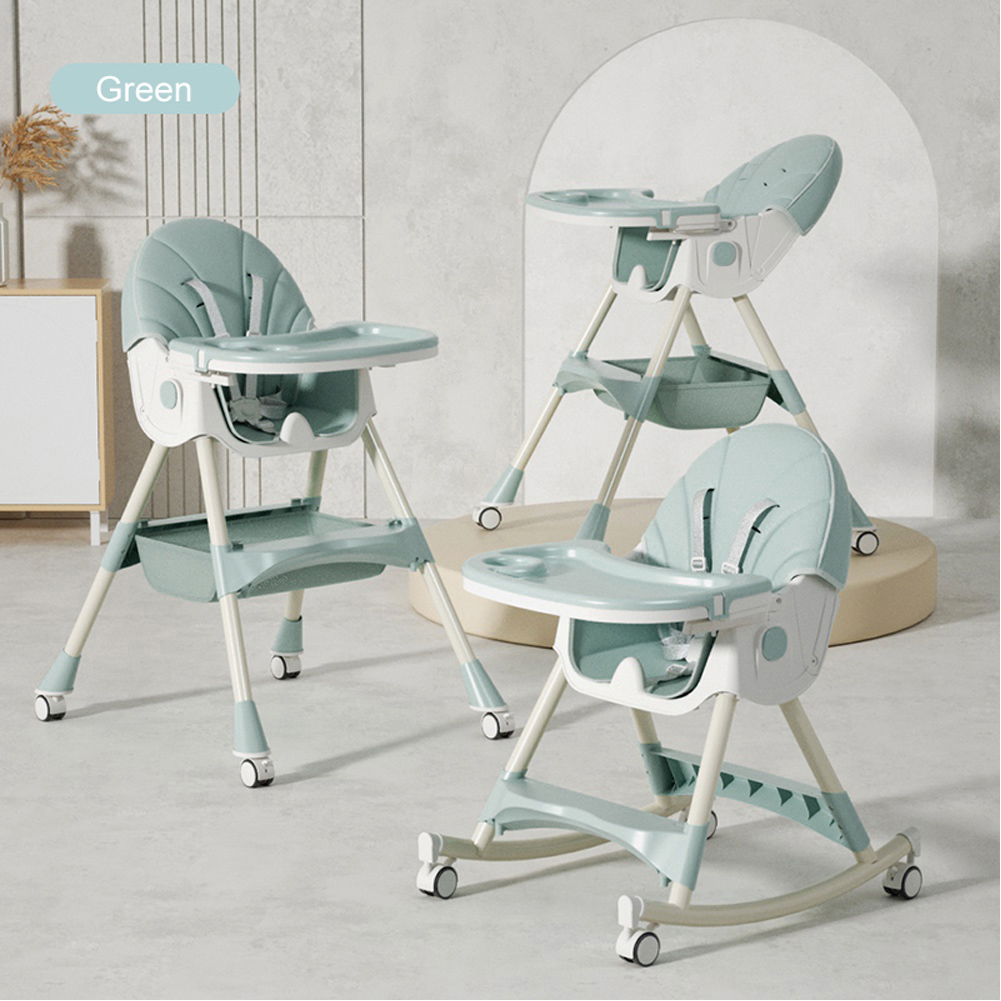 High Chair with Rocking Function and Cushioned Seat - Green
