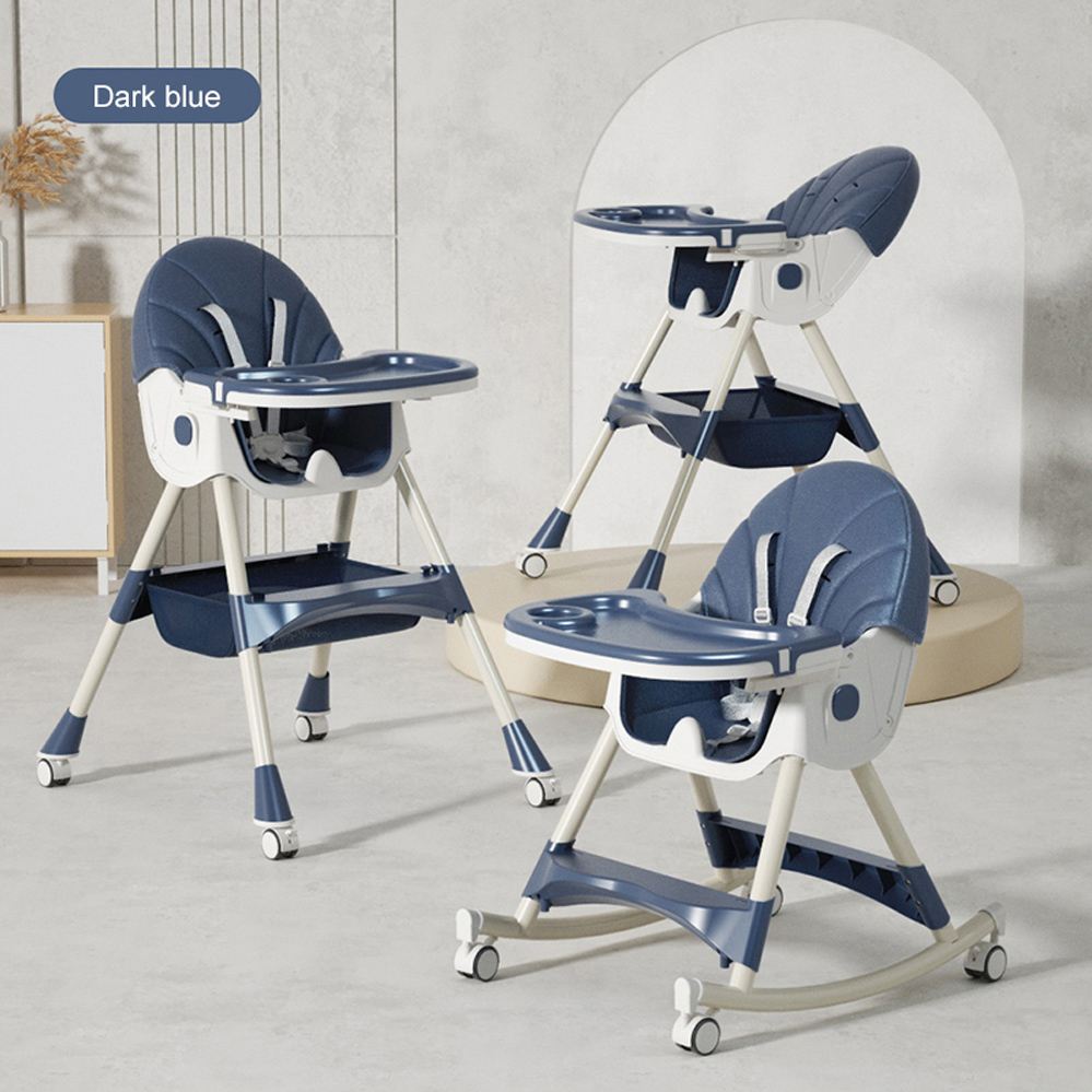 High Chair with Rocking Function and Cushioned Seat - Blue