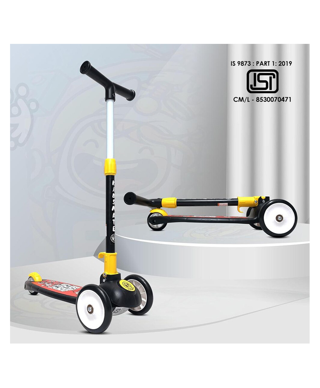 Kidsmate Speedy Kick Scooter for Kids ISI Certified with LED Wheel Lights, Height Adjustable Handlebar & Foldable Design & Rear Brakes for Kids- Black-picture-14