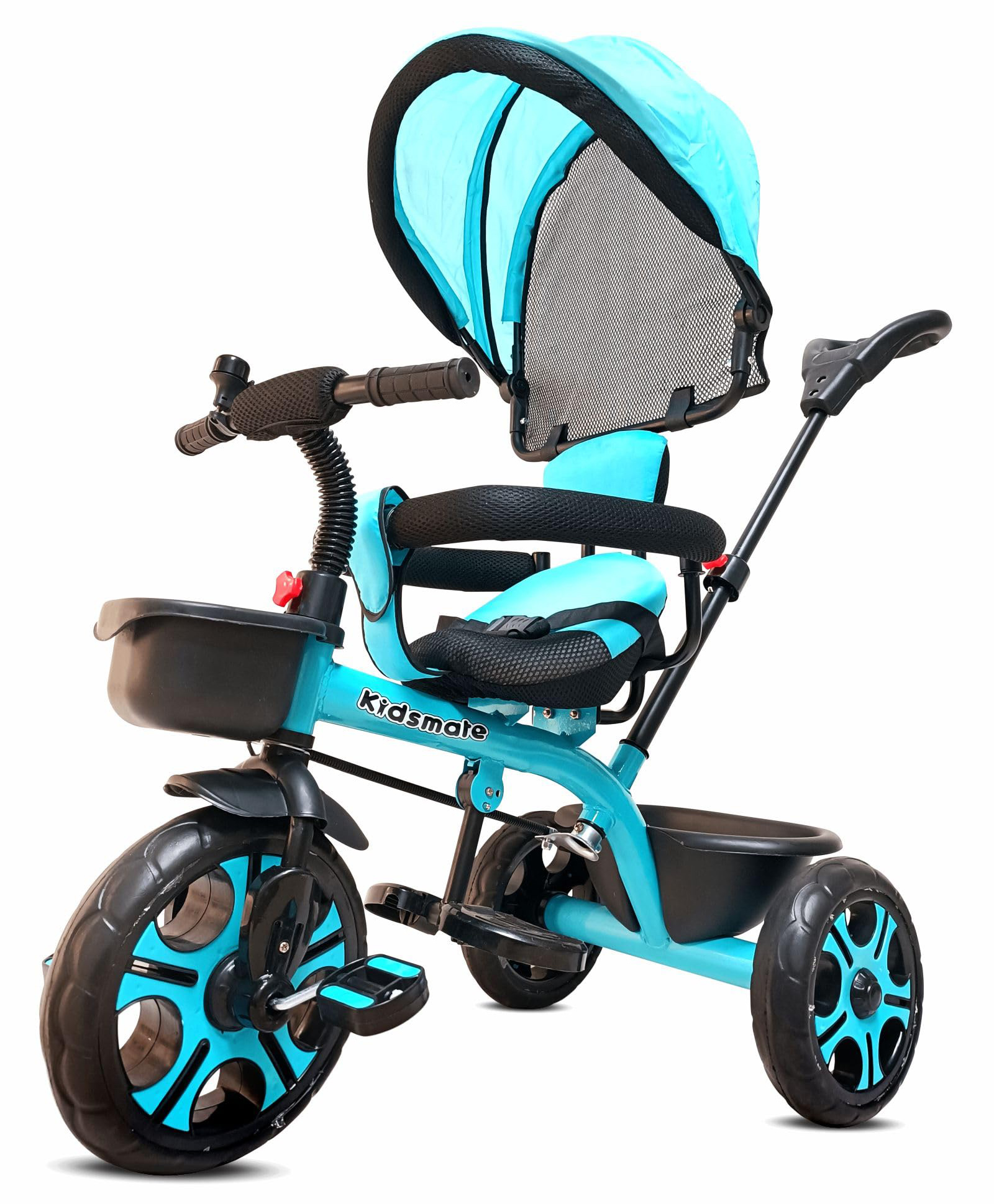 Kidsmate Champ Tricycle with Canopy Safety Guard Rail and Parental Control Fabric Cushion Seat & Bell- Blue-picture-27