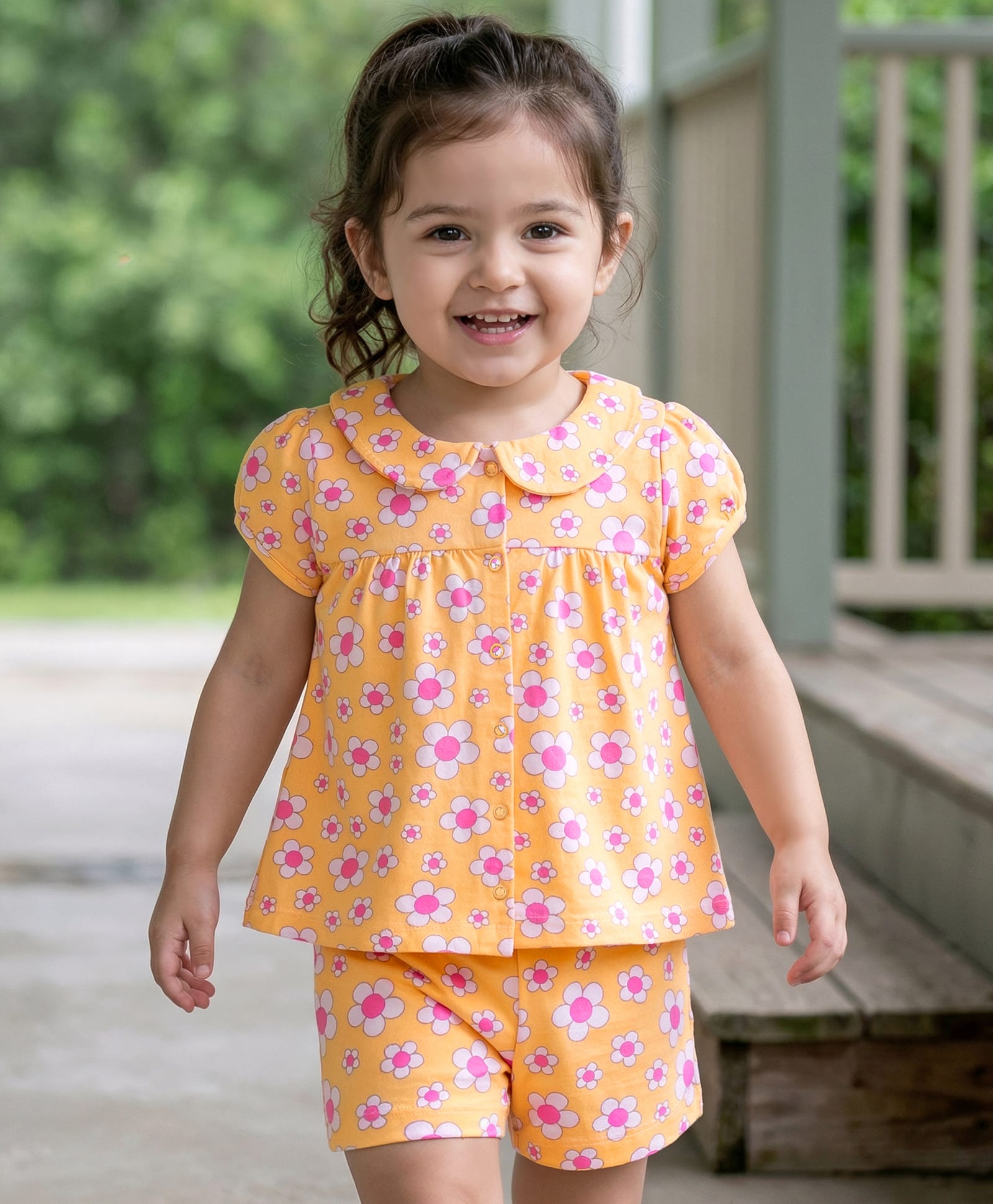 Babyhug Cotton Single Jersey Knit Half Sleeves Night Suit Floral Print - Orange-image-46
