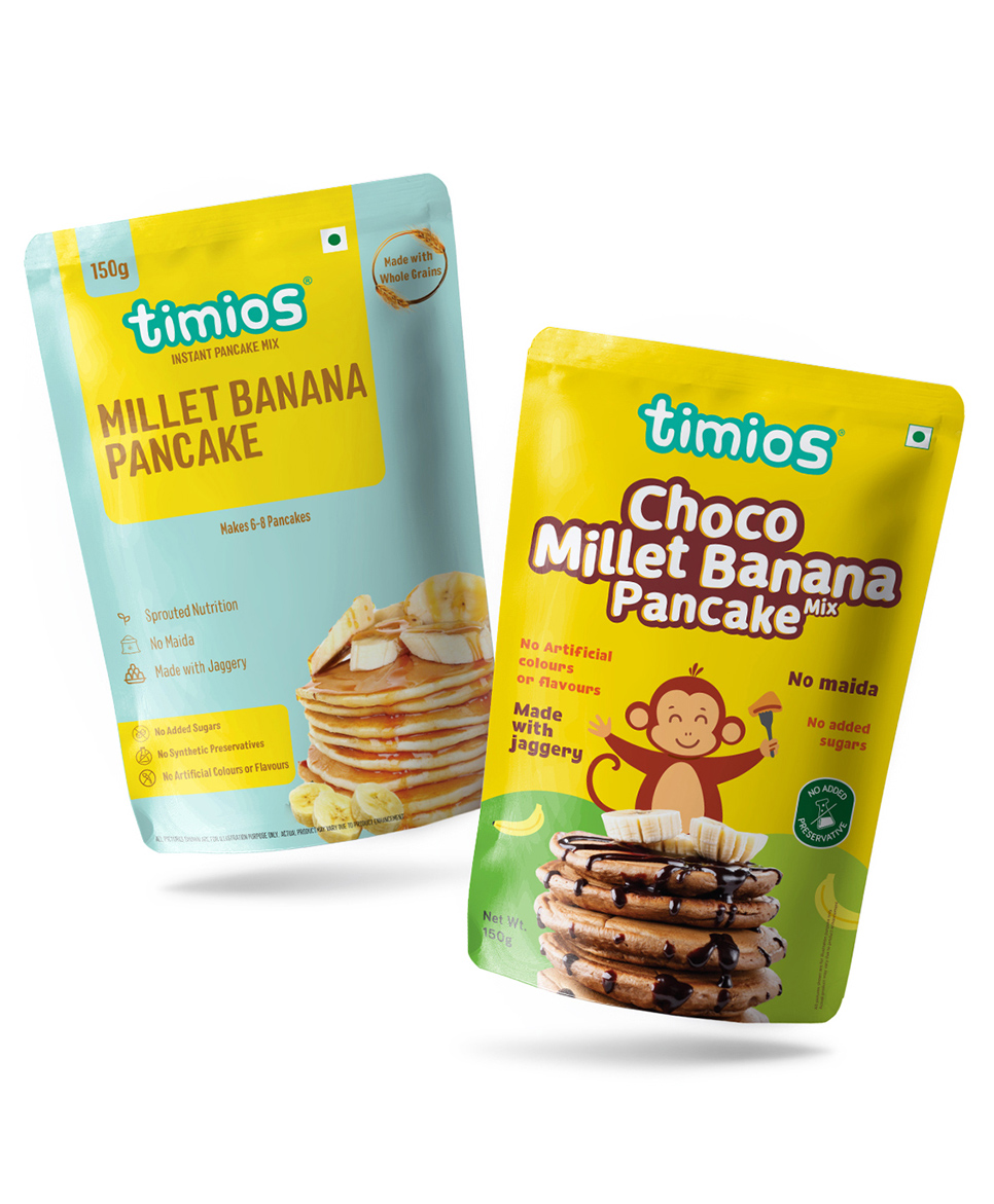 timios Multigrain No-Maida Organic Banana & Choco Millet Instant Pancake Sweetened with Jaggery Pack of 2 - 150 g Each
