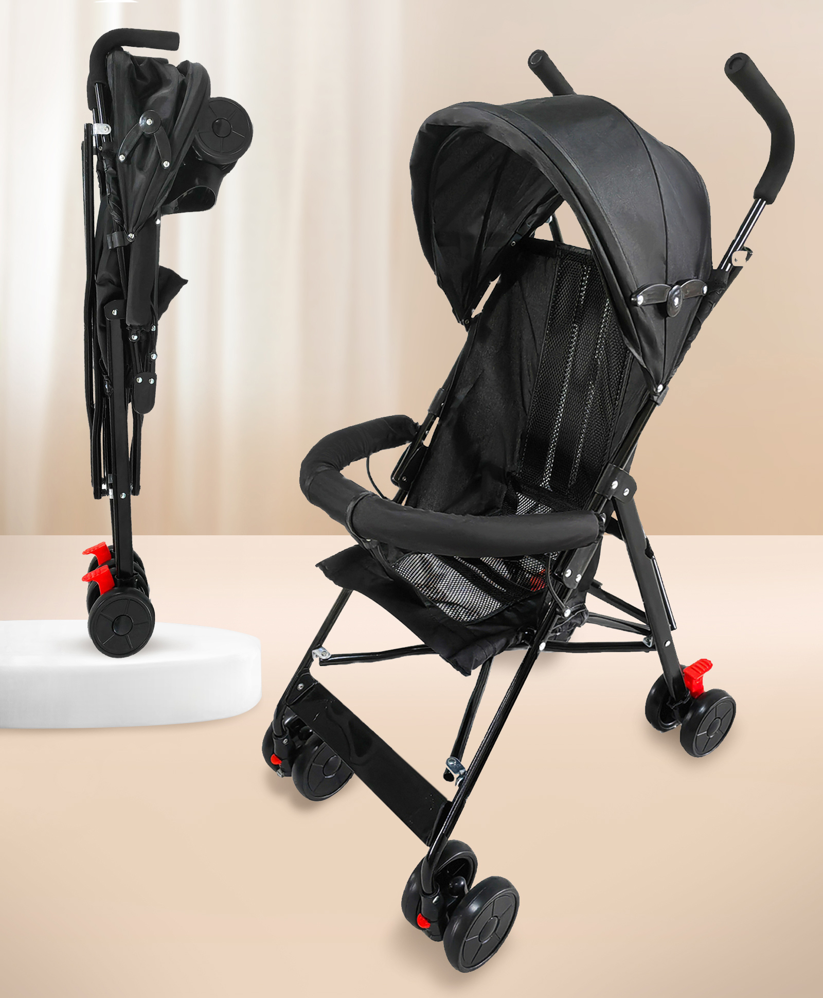Lightweight Buggy Stroller With Adjustable Canopy - Black-image-49
