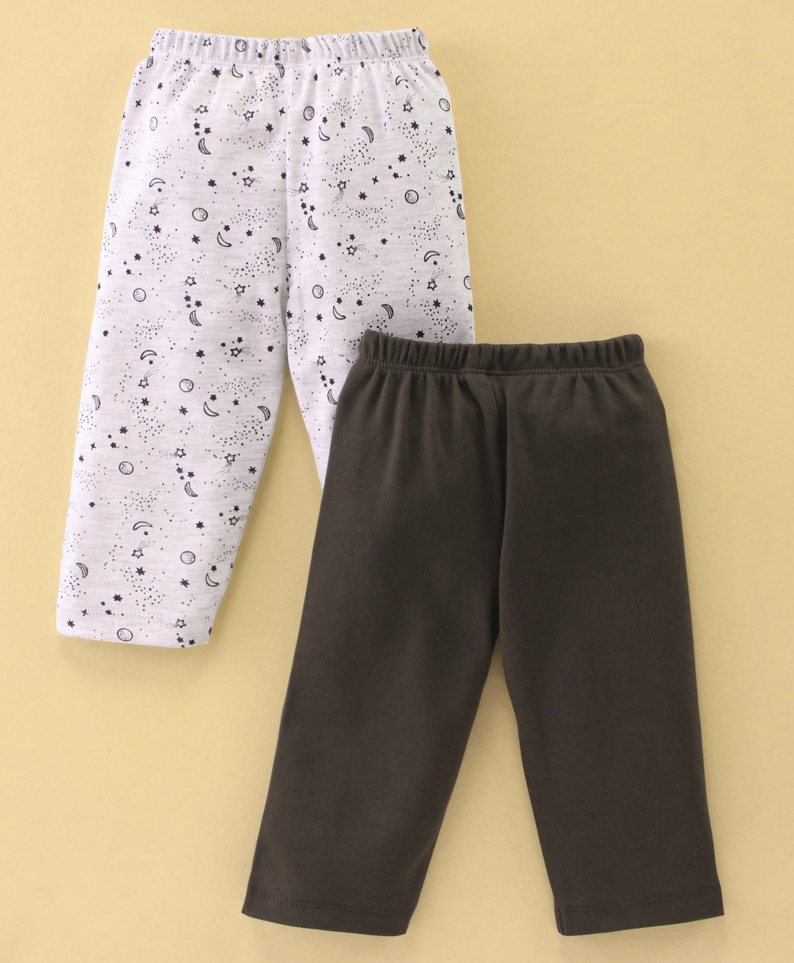 Ben Benny Interlock Knit Full Length Lounge Pants With Space Theme Print Pack Of 2 - White & Brown-picture-15