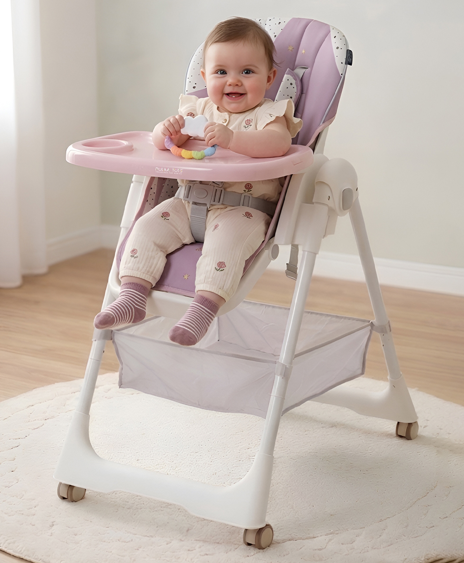 POLKA TOTS 3 In 1 Star Design Twist n' Taste High Chair For Your Baby Kids  - Pink-image-18