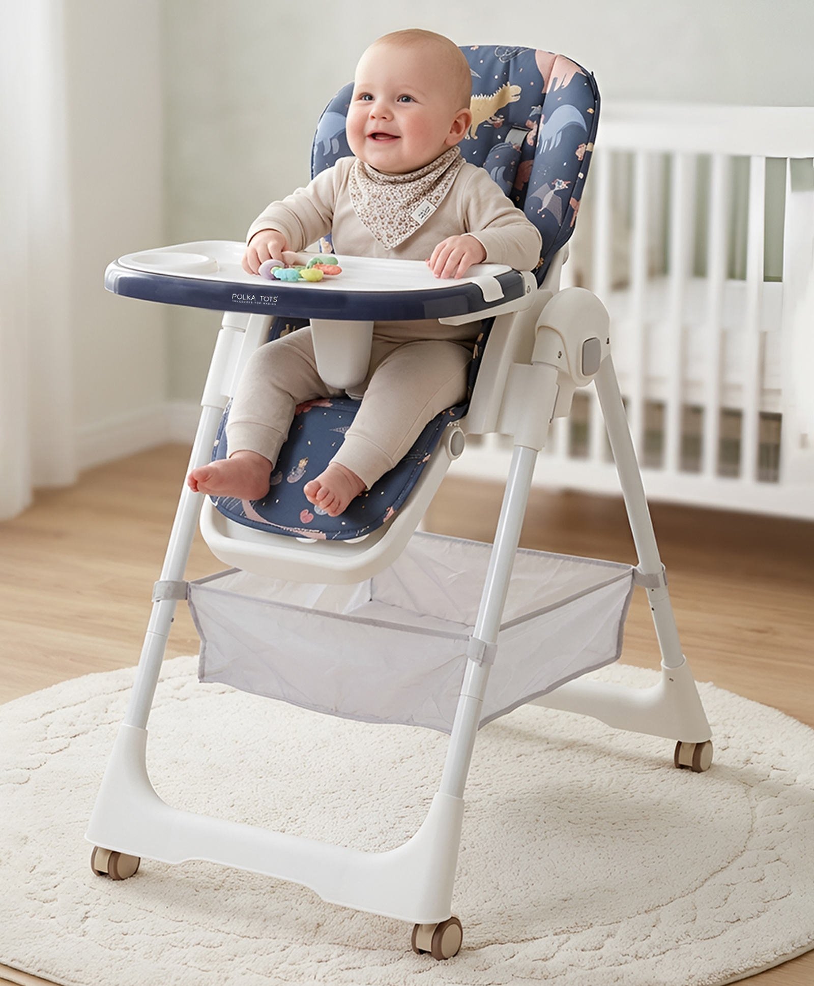 POLKA TOTS 3 In 1 Dino Design Twist n' Taste High Chair For Your Baby Kids  - Blue-image-38