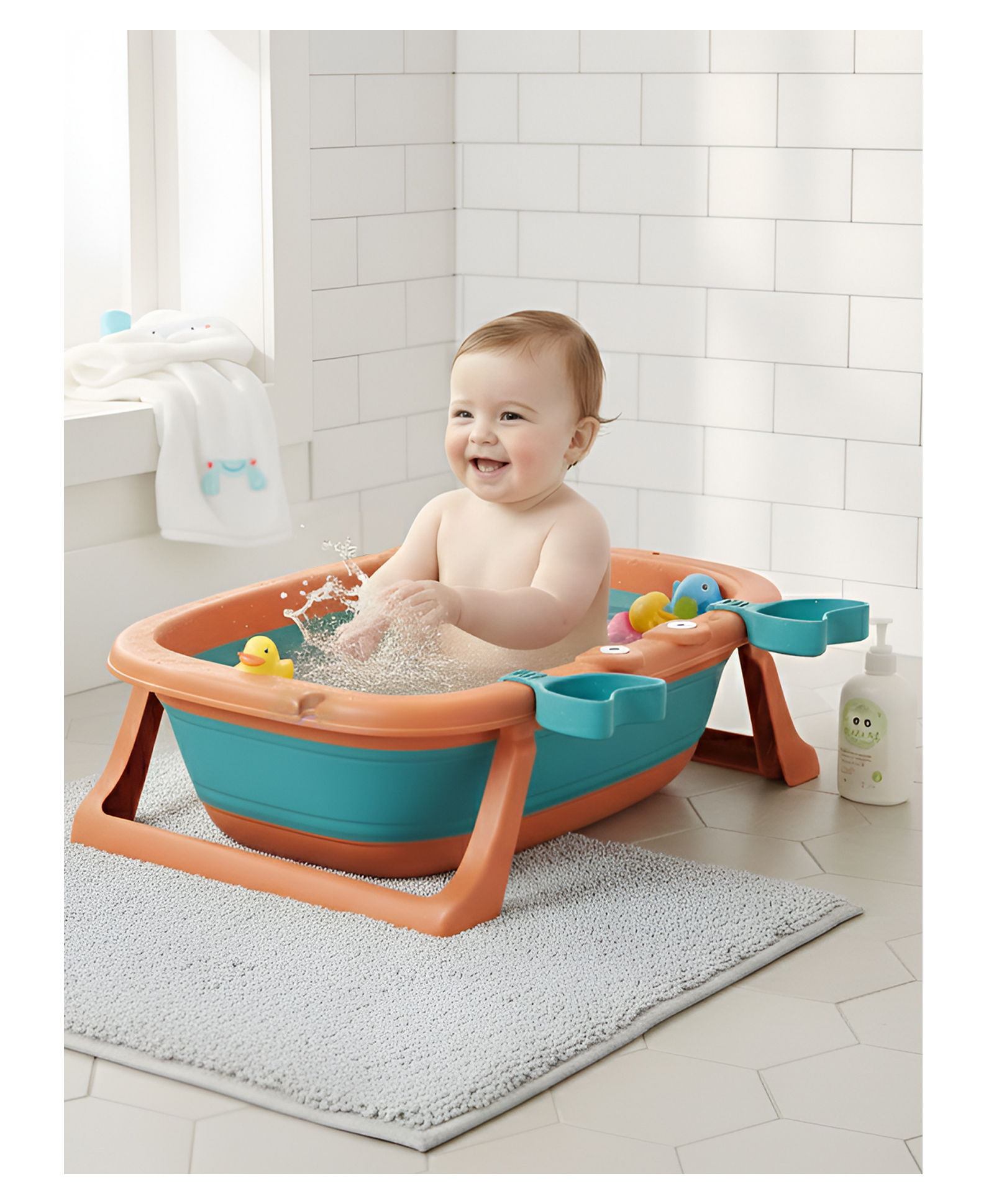 POLKA TOTS Splish Splash Foldable Bathtub For Your Baby Kid - Orange-image-17