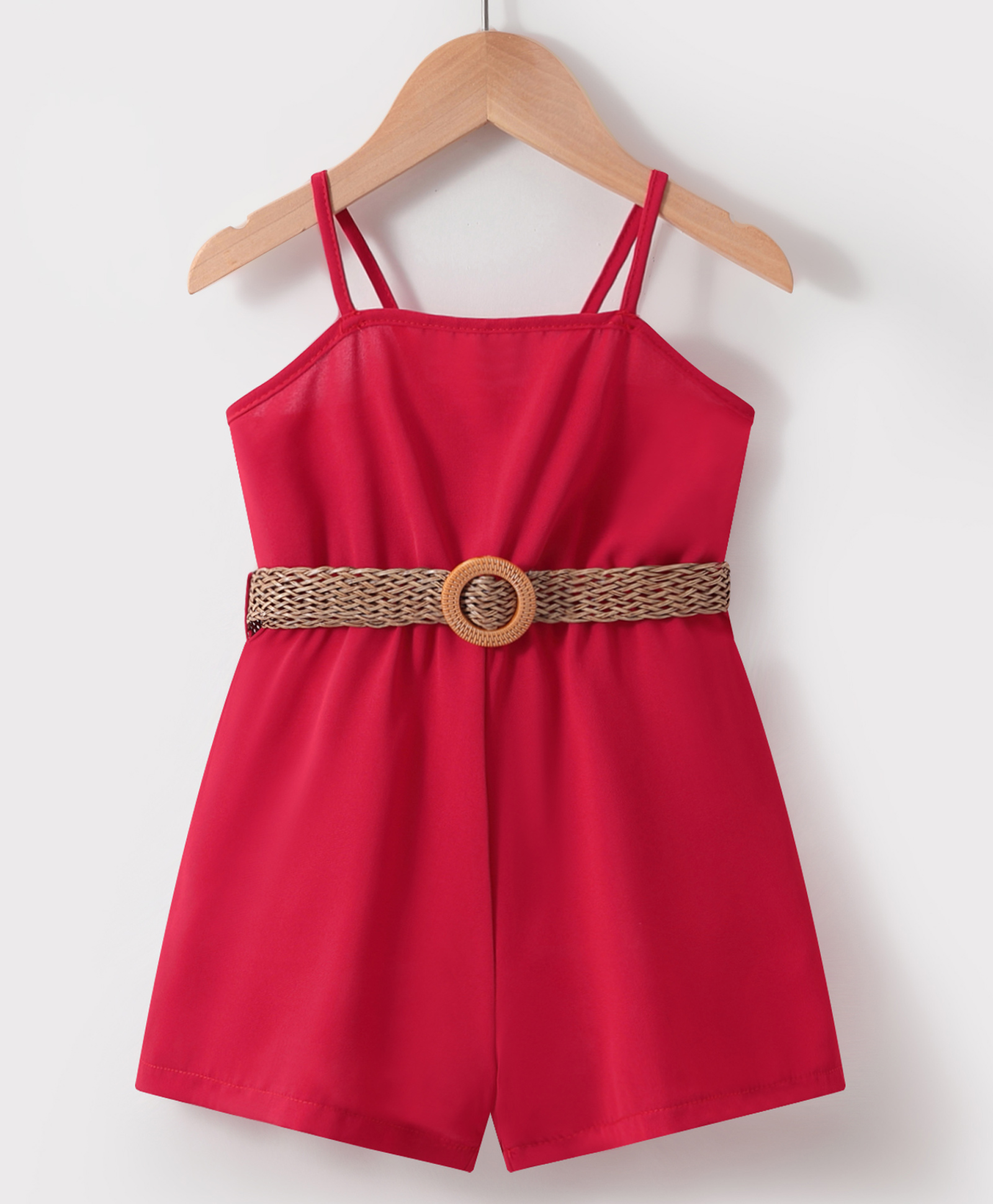 Kookie Kids Sleeveless Solid Color Jumpsuit - Red-image-45