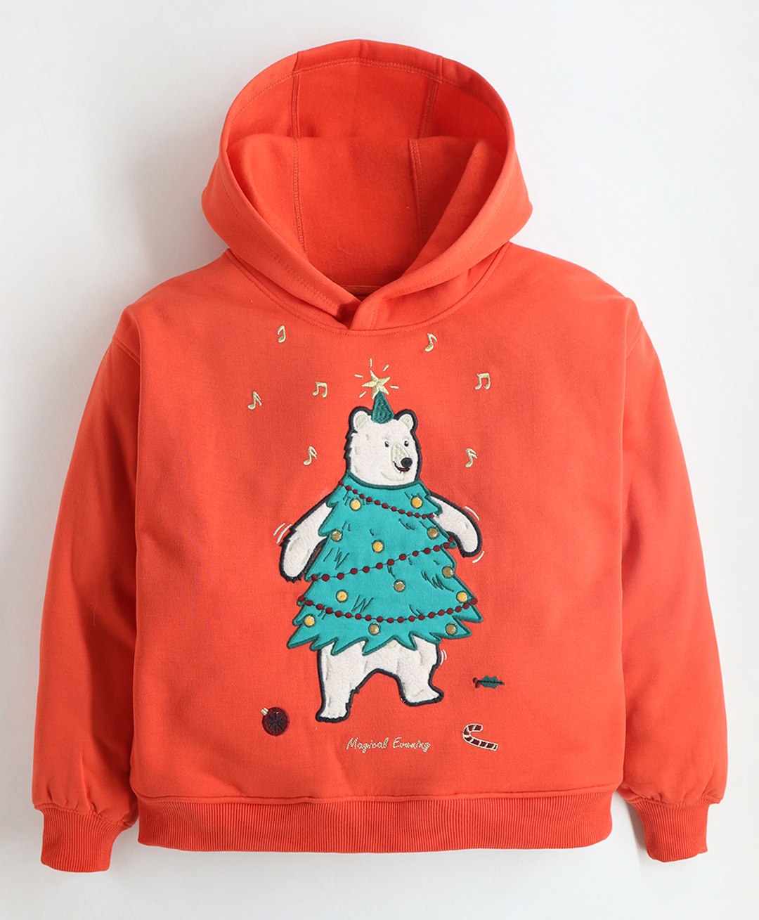 Cherry Crumble By Nitt Hyman Full Sleeves Polar Bear Embroidered Hooded Sweatshirt - Orange-picture-34