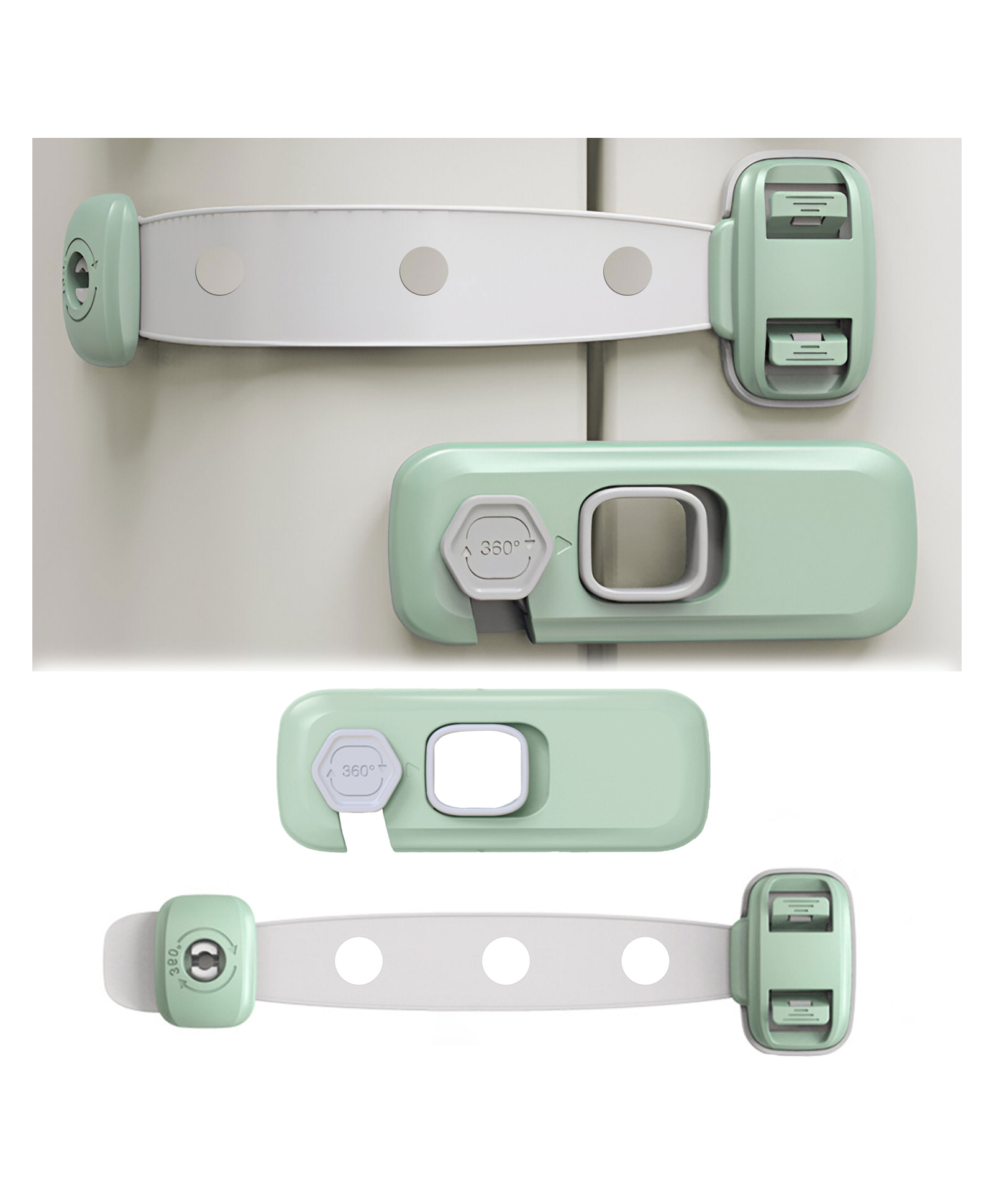 Bembika Child Safety Lock For Fridge, Drawers, Cupboard, Cabinet, Window Safety Multifunction Accessories Adjustable Buckle Lock Green - 2 Pcs-picture-5