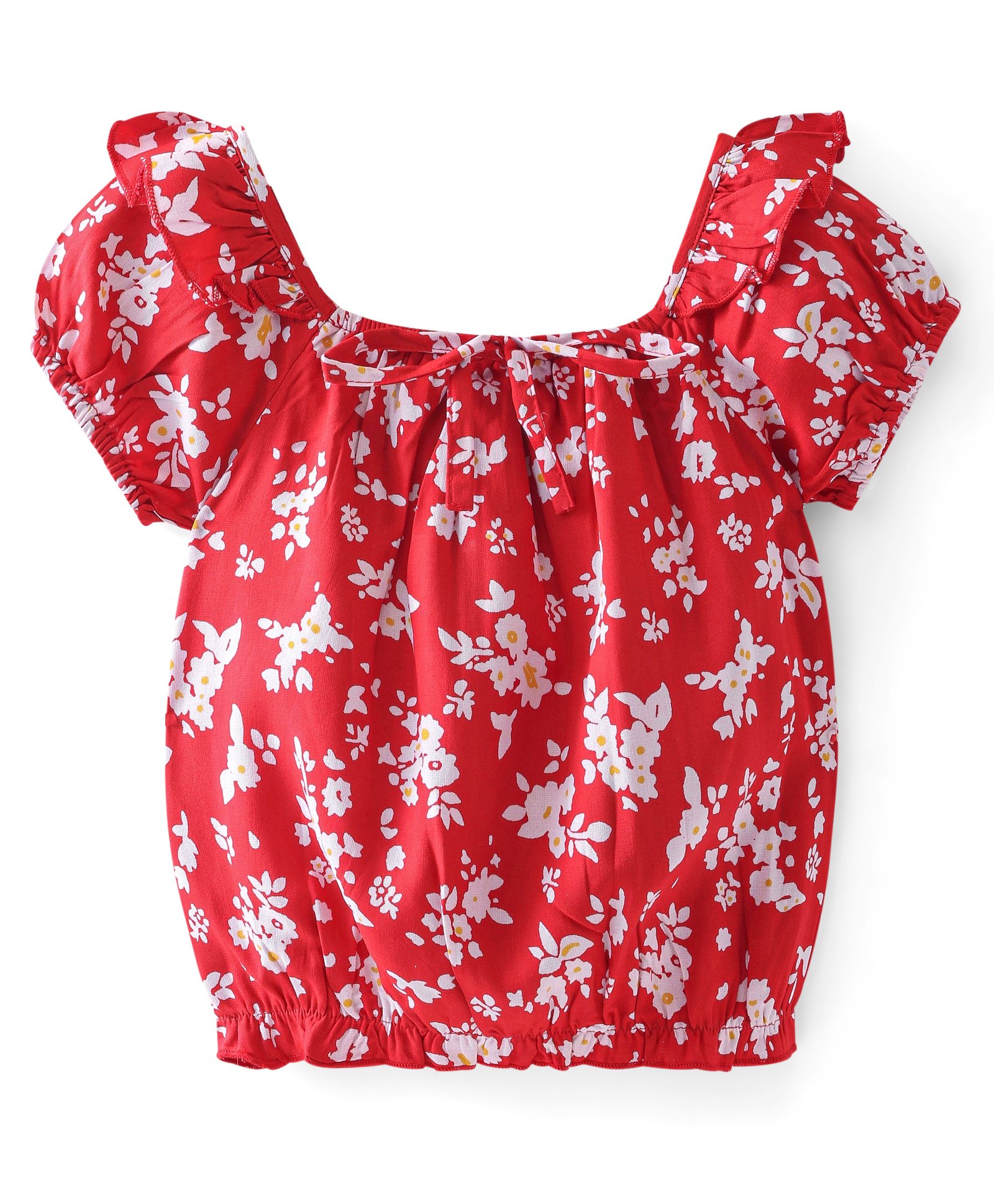 Babyhug Rayon Woven Half Sleeves Floral Printed Top - Red-image-43